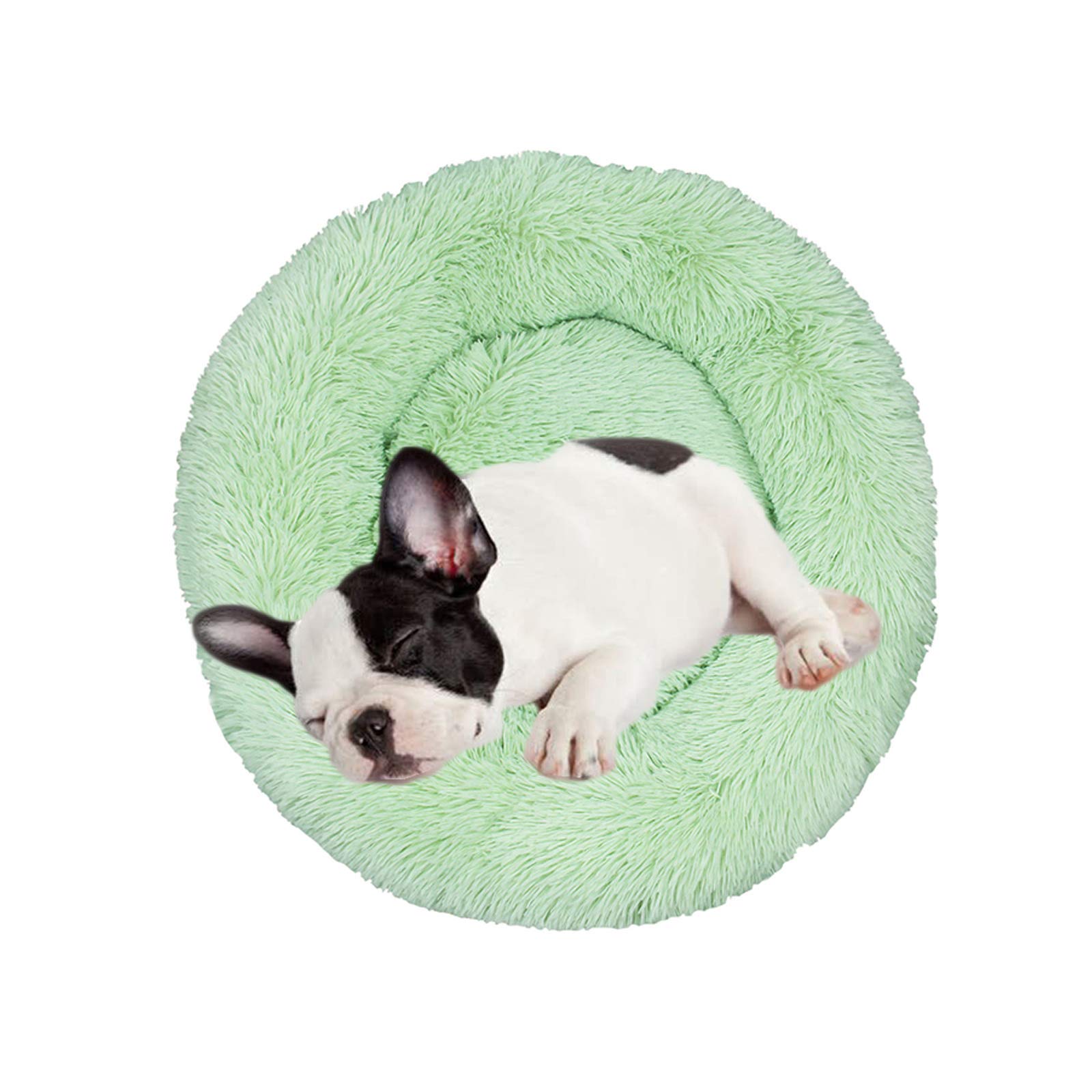 Huraty Plush Dog Bed - Soft Fluffy Donut Round Cat Bed for Puppies & Kitties, Anti-Slip & Anti-Anxiety Pet Calming Fur Bed, 16 Inch Small Size in Apple Green - Perfect for Crate Training, Travel & Home Comfort
