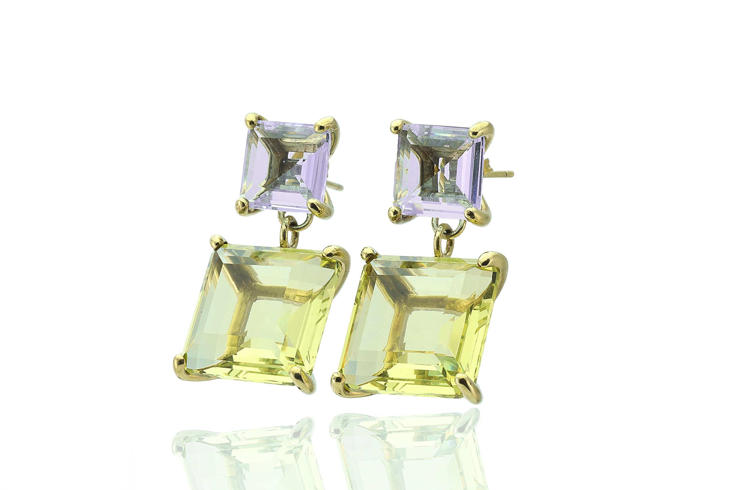 Multi-Stone Square Tanzanite & Lemon Quartz Dangle Earrings - 14K Gold Filled Long Drop Earrings - Customizable Birthstone Jewelry - December Birthstone Gift - Elegant Bridal & Evening Wear Accessories for Weddings, Parties & Special Occasions