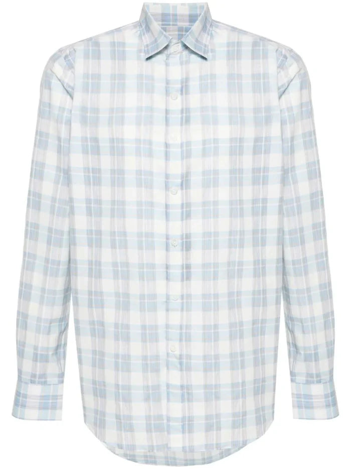 CANALI Tan Long Sleeve Plaid Shirt for Men - Premium Cotton Dress Shirt for Business, Office & Casual Wear