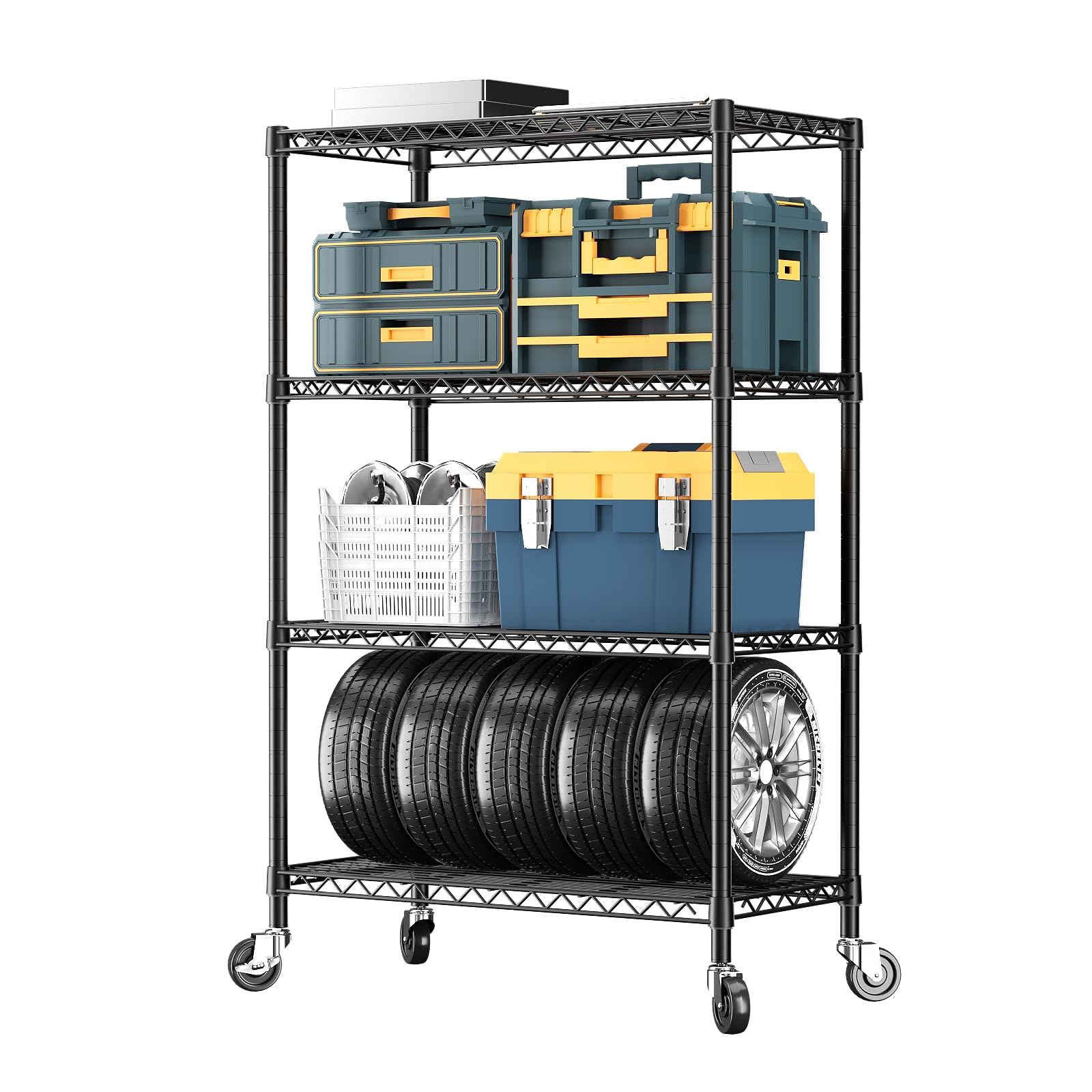 SINGAYE 4-Tier Adjustable Heavy Duty Storage Shelf with Wheels - 14