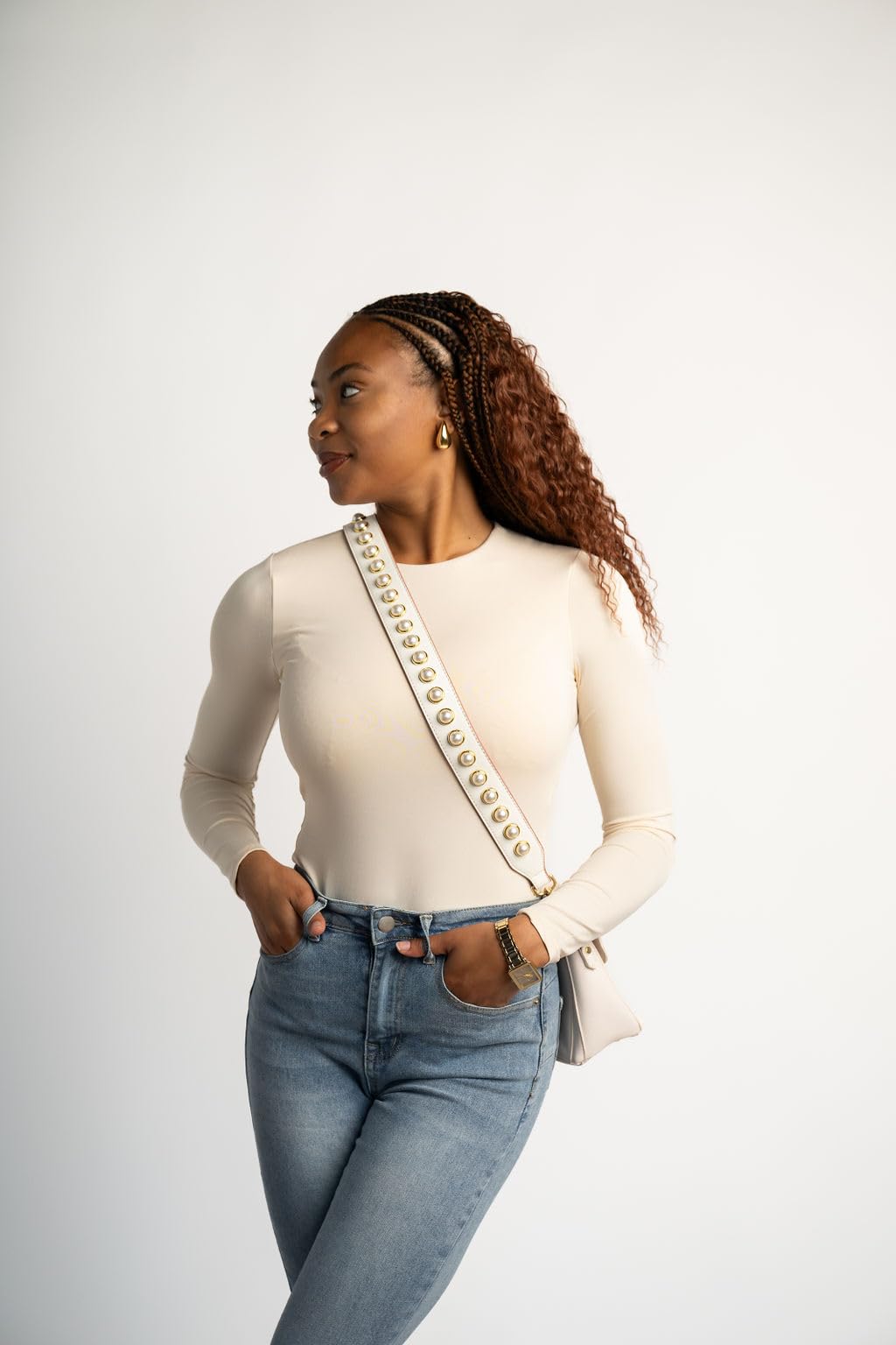 BLOC Studded Shoulder Strap Replacement for Crossbody Bags & Handbags - Adjustable Purse Strap with White Pearl Studs | Perfect for Everyday Use, Shopping & Travel Accessories