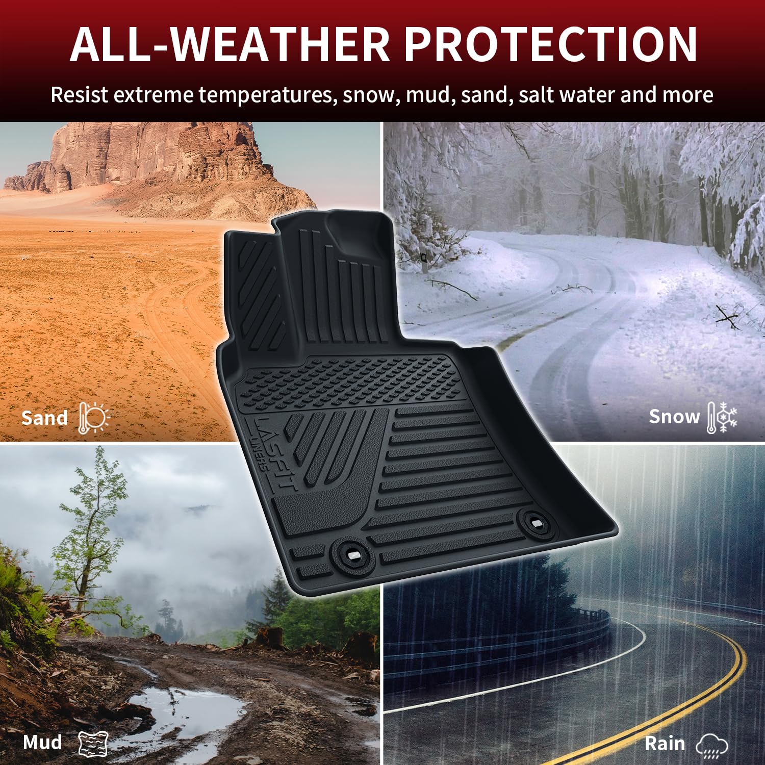 LASFIT All-Weather TPE Floor Mats & Trunk Liner for 2025 Toyota Camry Hybrid/LE/SE/XLE/XSE - Custom Fit Front & Rear Full Set Car Mats (Black) - Perfect for Daily Commuting, Road Trips & All-Season Protection