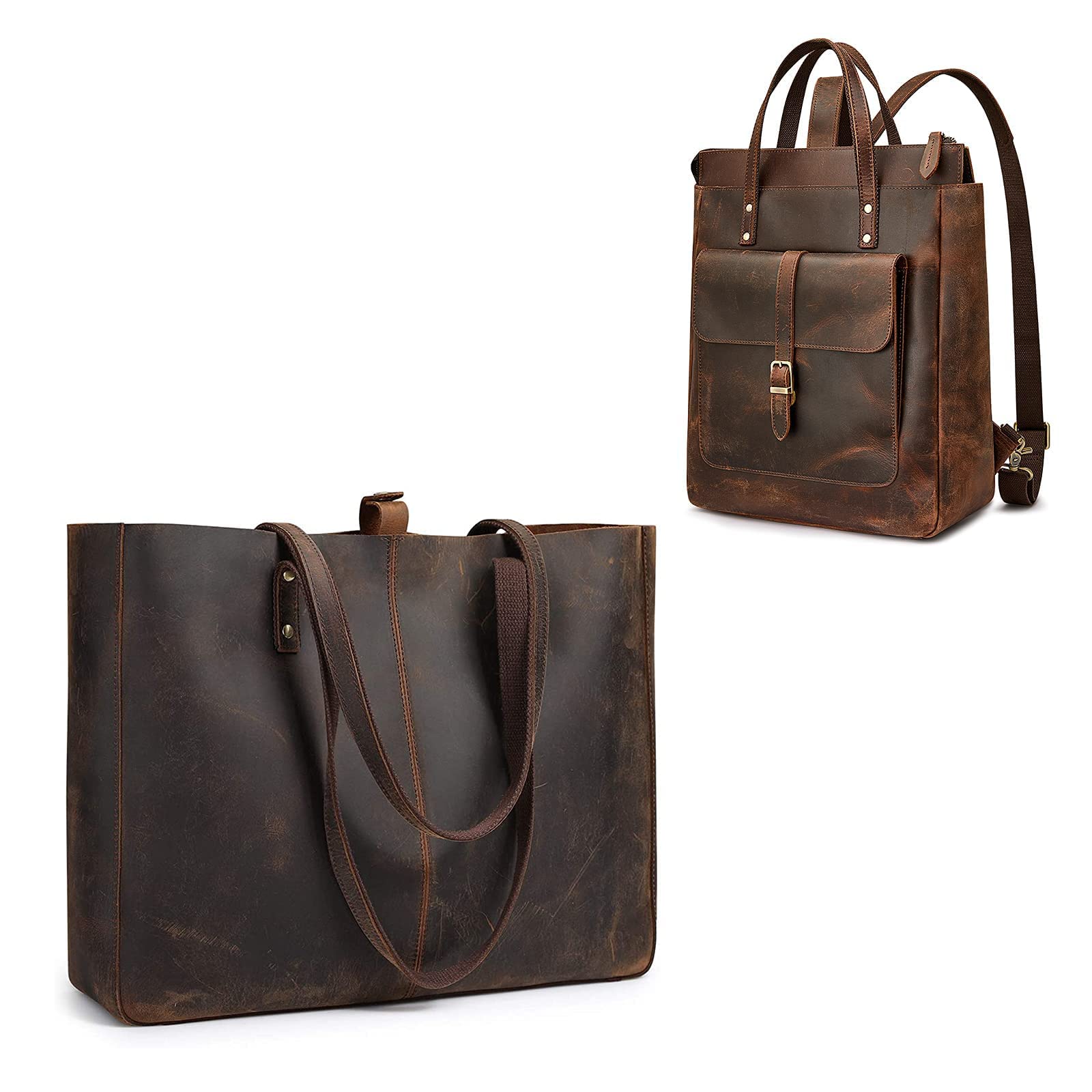 S-ZONE Women's Genuine Leather Tote Bag & Shoulder Handbag Set with Top-Handle Backpack Purse - Stylish Work Bag, Travel Companion & Everyday Carryall for Women