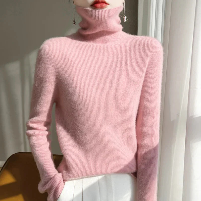 Women's Solid Turtleneck Cashmere Sweater - Soft Warm Winter Pullover for Autumn & Winter - Perfect for Office, Travel and Casual Outfits