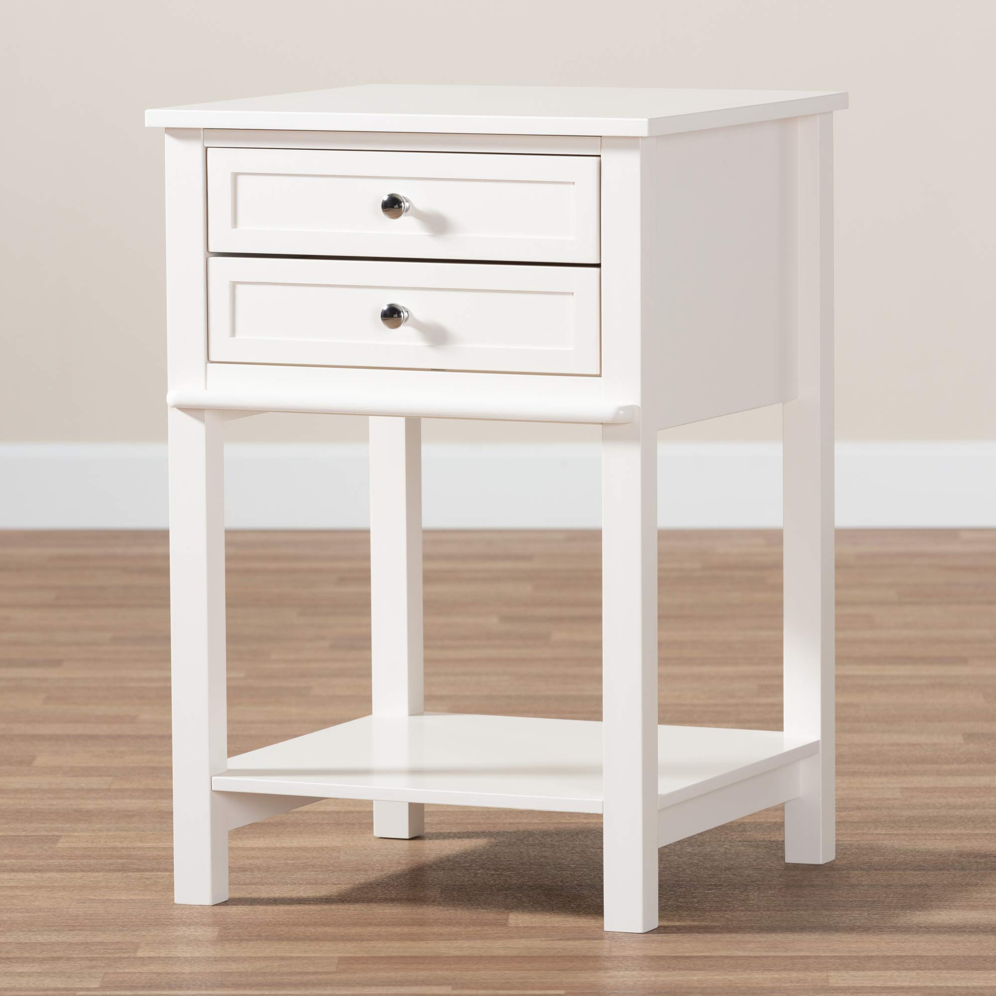Baxton Studio White Nightstand - Modern Bedside Table with Drawer for Bedroom, Living Room & Guest Room