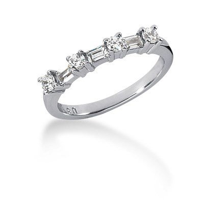 14K White Gold 7-Stone Diamond Wedding Ring Band with Round & Baguette Cut Diamonds | Elegant Women's Fine Jewelry for Engagement, Anniversary & Special Occasions