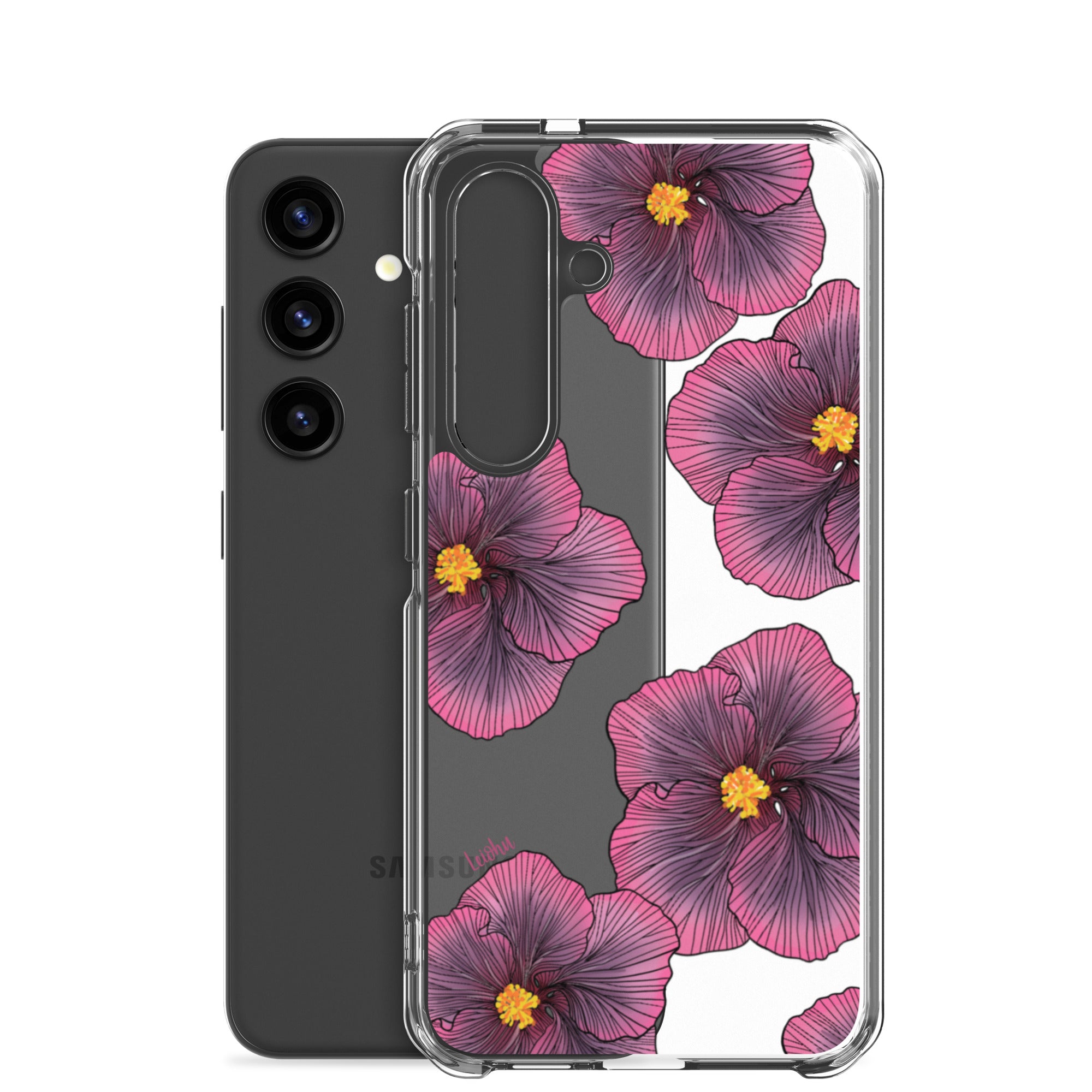 Sunset Hibiscus Clear Phone Case for Samsung Galaxy - Slim Protective Cover with Floral Design for Everyday Use, Work, and Travel