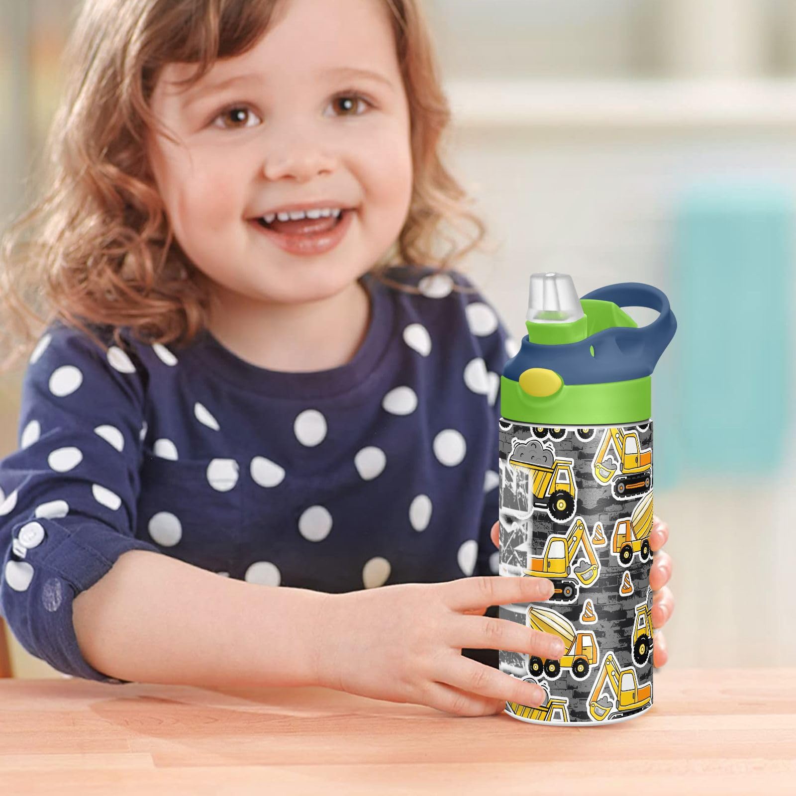 Custom Insulated Stainless Steel Water Bottle with Straw - Personalized Construction Machines Design - Vacuum Insulated Travel & Office Water Bottle for Construction Workers, Outdoor Enthusiasts & Professionals