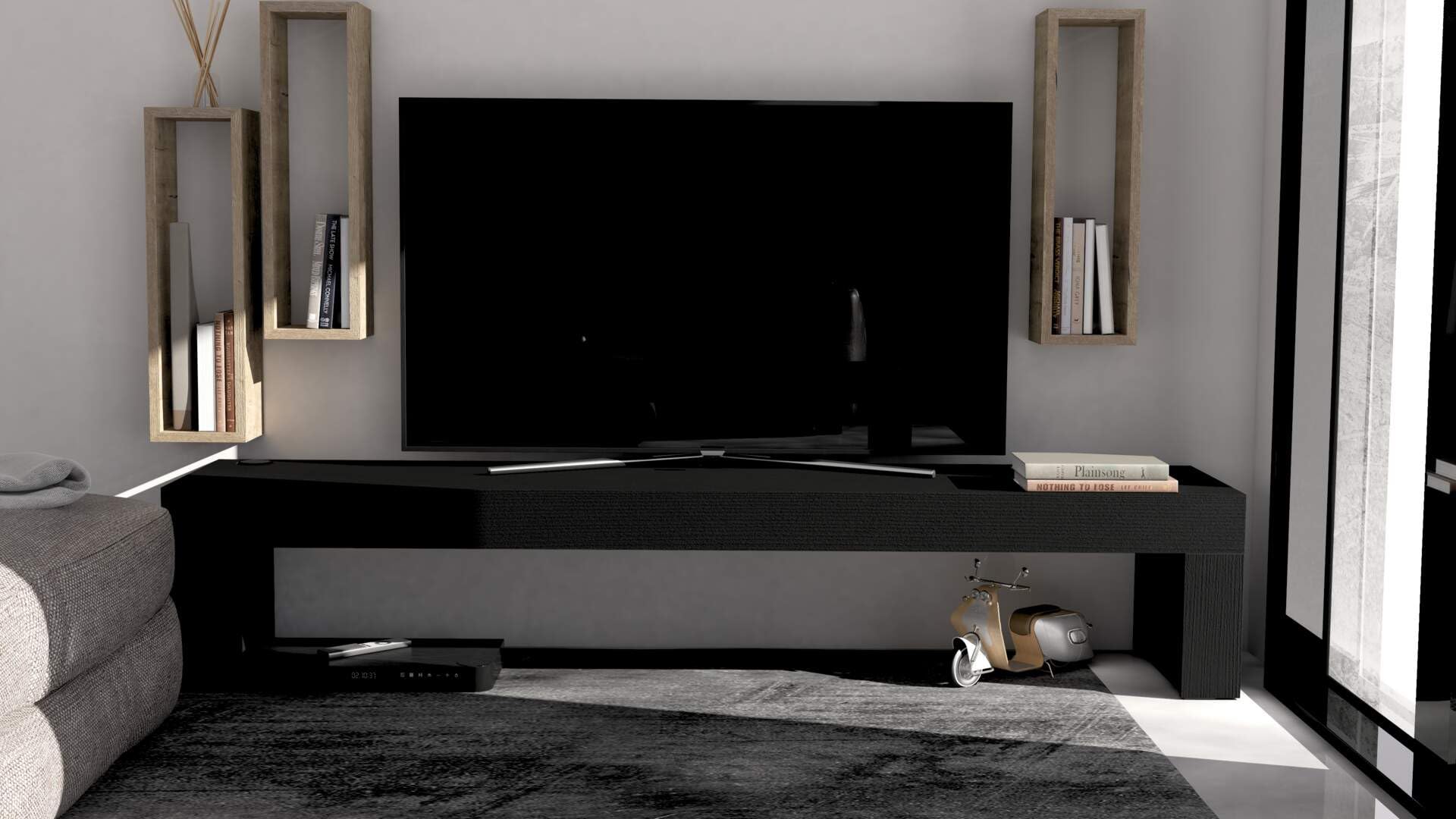Evolution TV Stand 180x40 with Wireless Charger - Modern Concrete Effect Grey Media Console - Italian Made Furniture for Living Room & Home Theater Setup