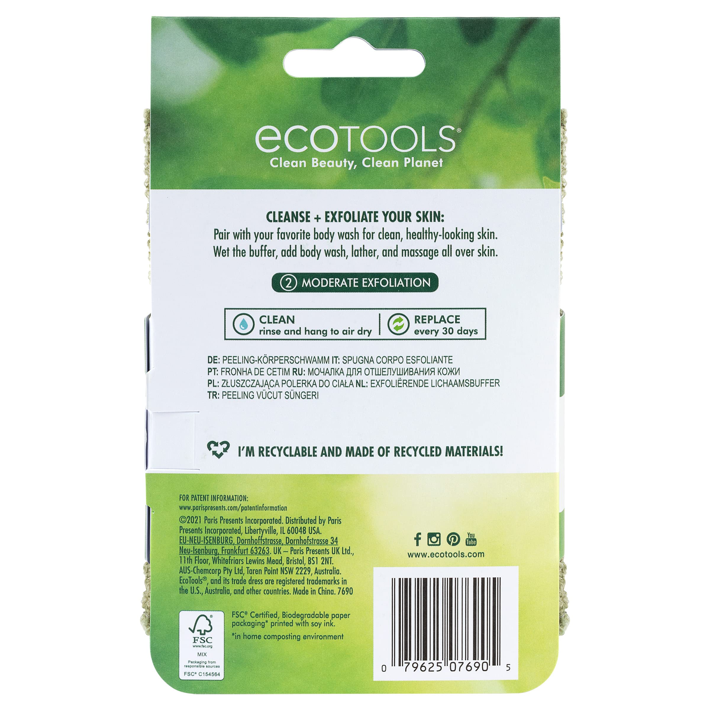 EcoTools Exfoliating Body Buffer - Sustainable Vegan Body Scrubber with Strap for Deep Cleansing & Exfoliation (4-Pack) | Perfect for Shower, Spa & Dry Brushing Routine