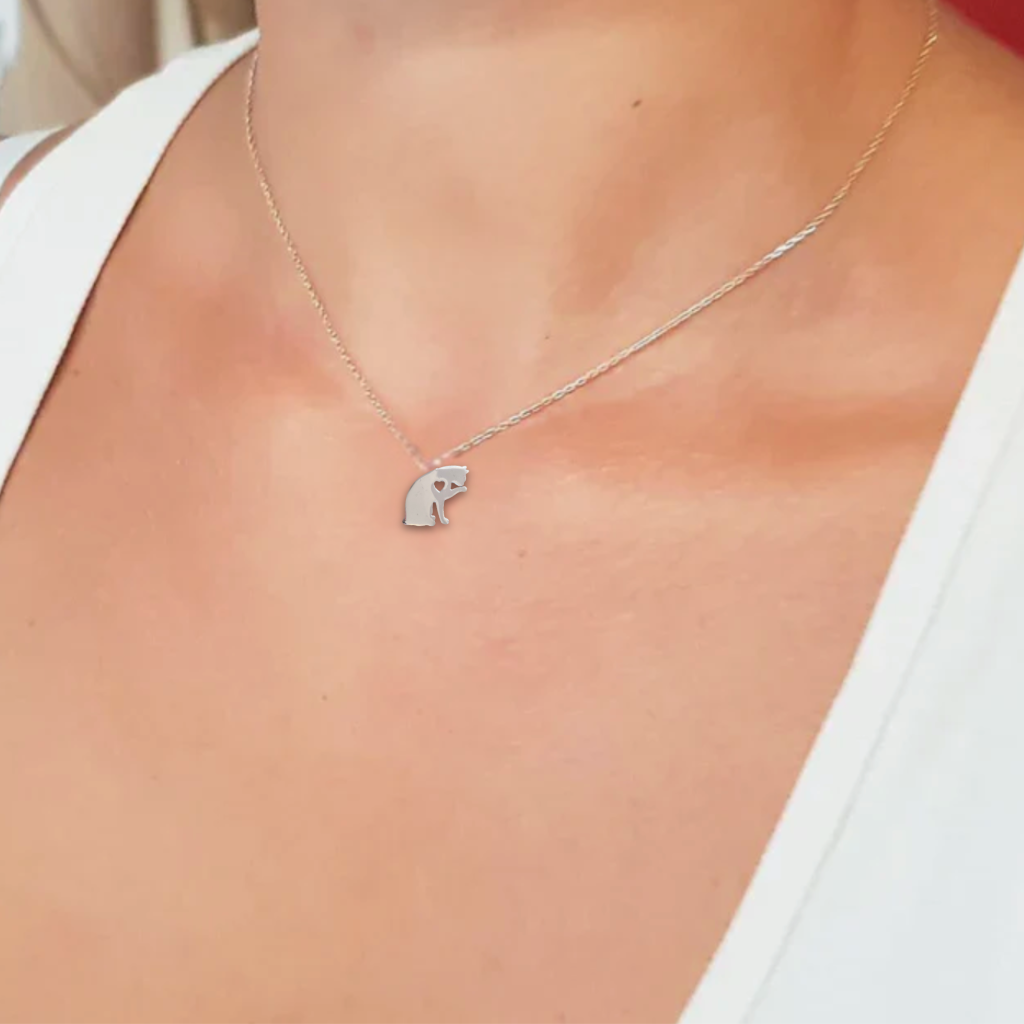 Heart Licking Paw Cat Silver Necklace - Elegant Animal Jewelry for Women, Perfect Gift for Cat Lovers | Valentine's Day, Birthday, Anniversary