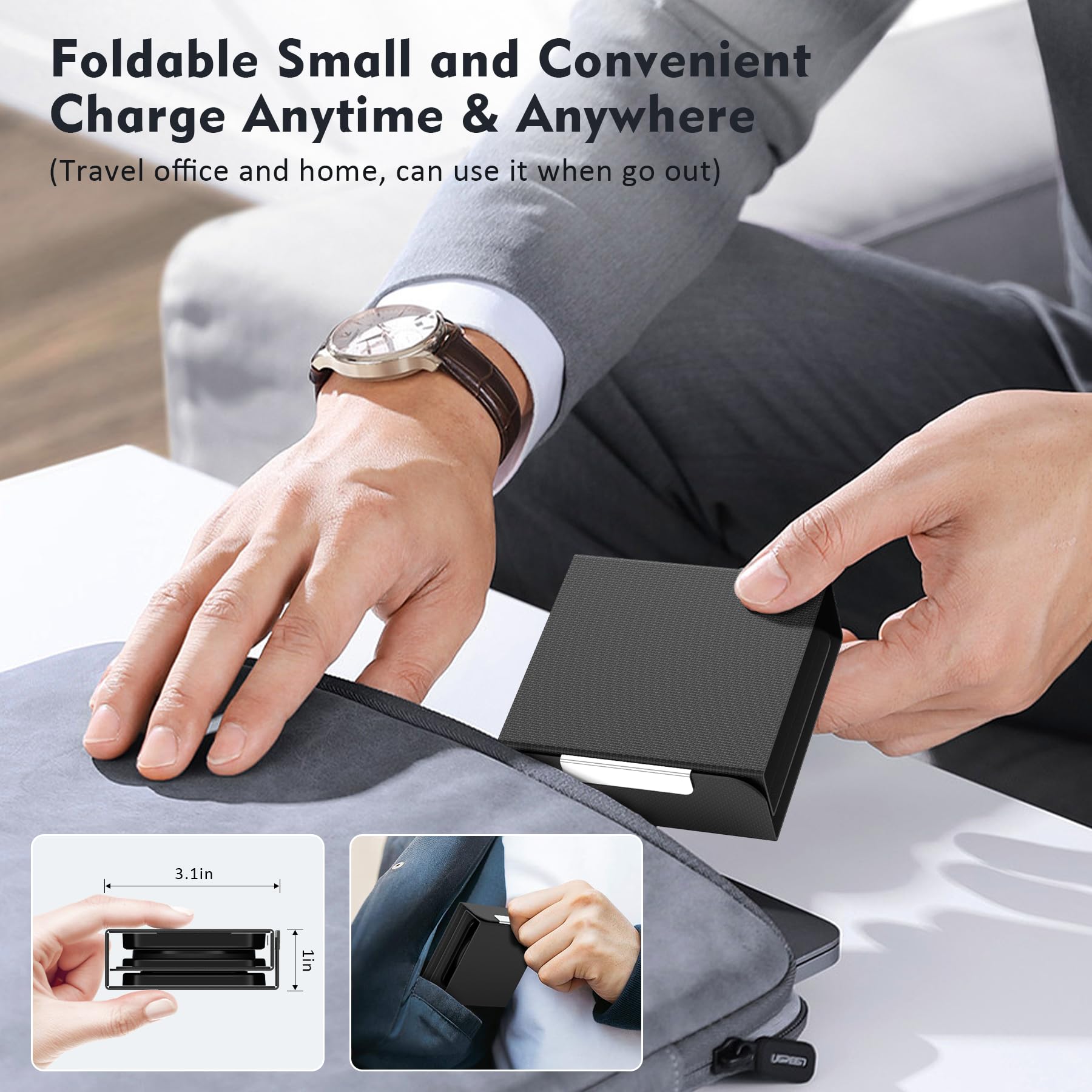 3-in-1 Magnetic Wireless Charging Station for iPhone 16/15/14/13/12 Pro Max & Apple Watch & AirPods | Foldable Travel Charger with MagSafe | Perfect for Home, Office & Car Use