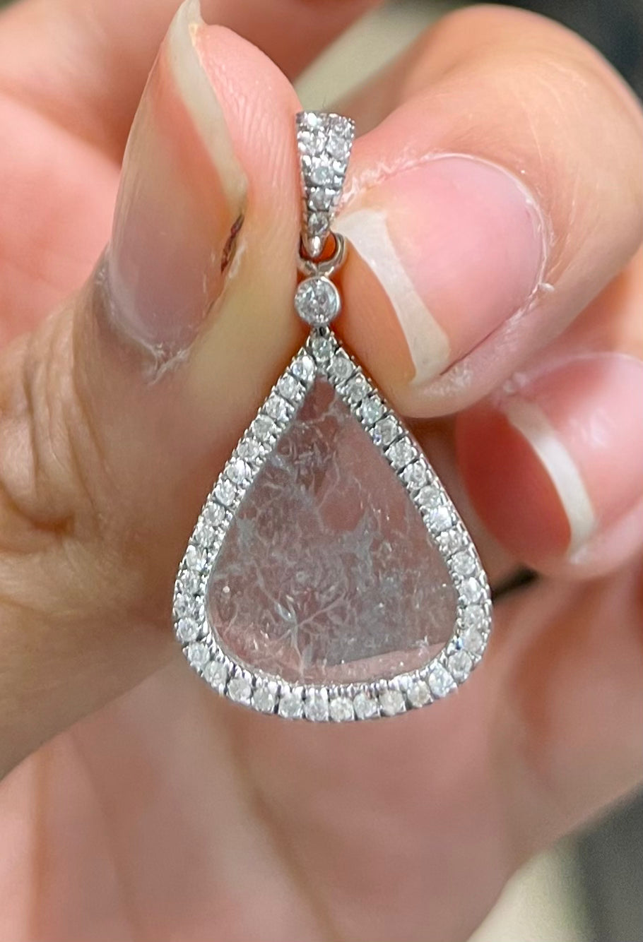 Exquisite Pear Shaped Rose Cut Diamond Pendant Necklace - 14K Gold Dainty Jewelry for Women - Perfect for Weddings, Anniversaries & Special Occasions