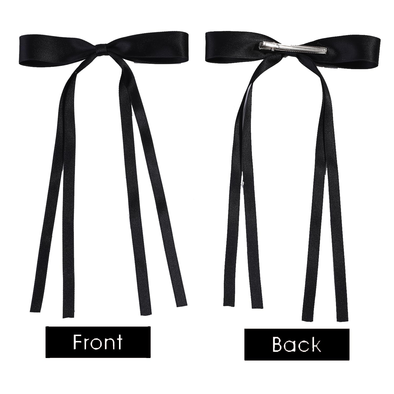Elegant Satin Hair Bows Clips for Women & Girls - Long Tail Bowknot Ribbons with Metal Clips, French Hair Barrettes (12-Piece Mix Set) - Perfect for Weddings, Parties, School & Everyday Hair Accessories