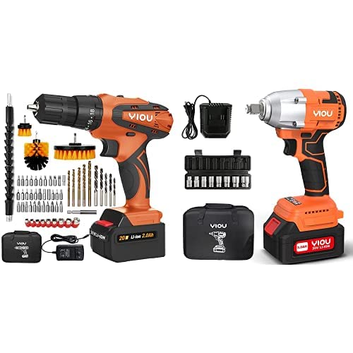 YIOU 20V MAX Cordless Drill Driver Kit with Battery & Charger | Impact Wrench Set | Power Tools for Home Improvement, DIY Projects & Car Repairs (Orange)