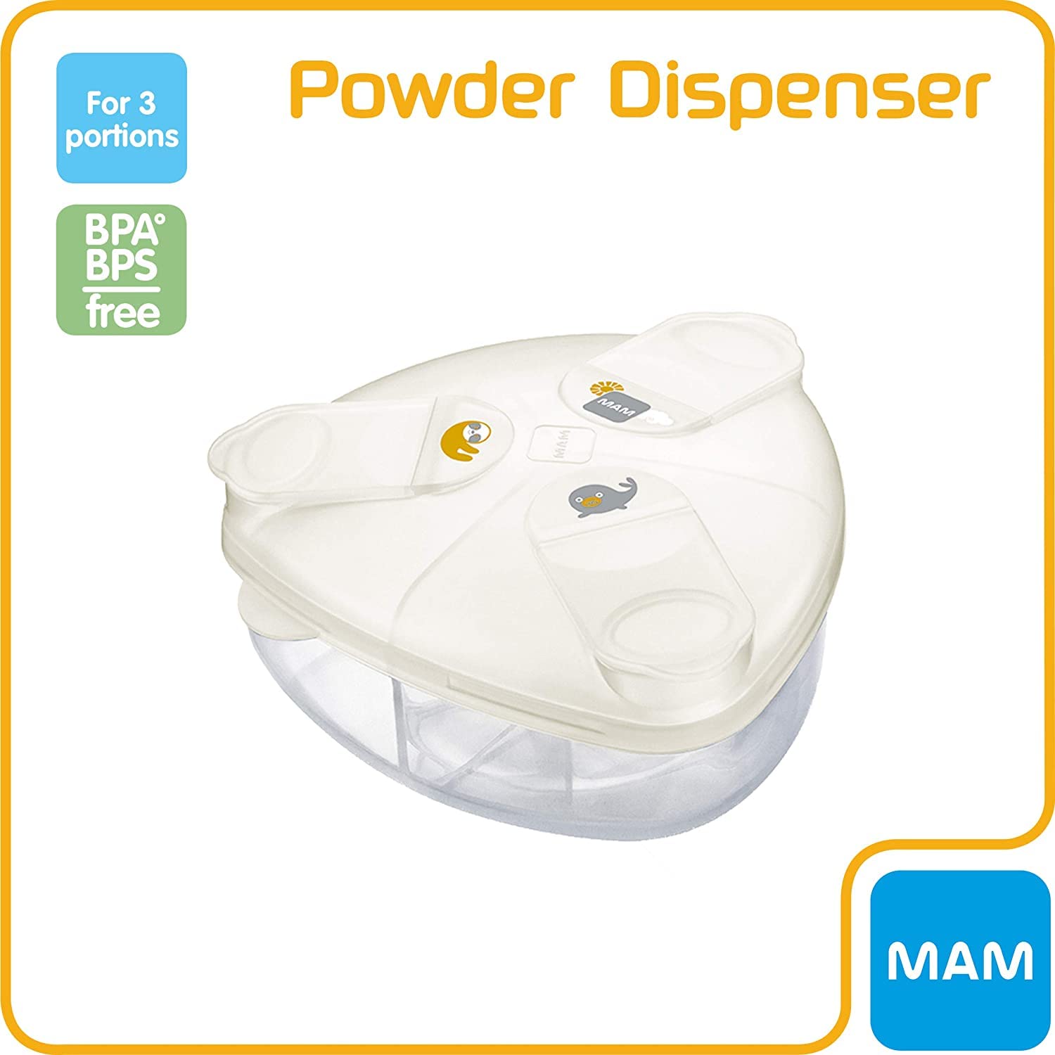 **MAM Baby Formula Dispenser - 40g Per Serving, Holds 3 Servings, Portable Milk Powder Storage Container for Travel & On-the-Go Feeding (White, Designs May Vary) - Perfect for Daycare, Outings & Travel**