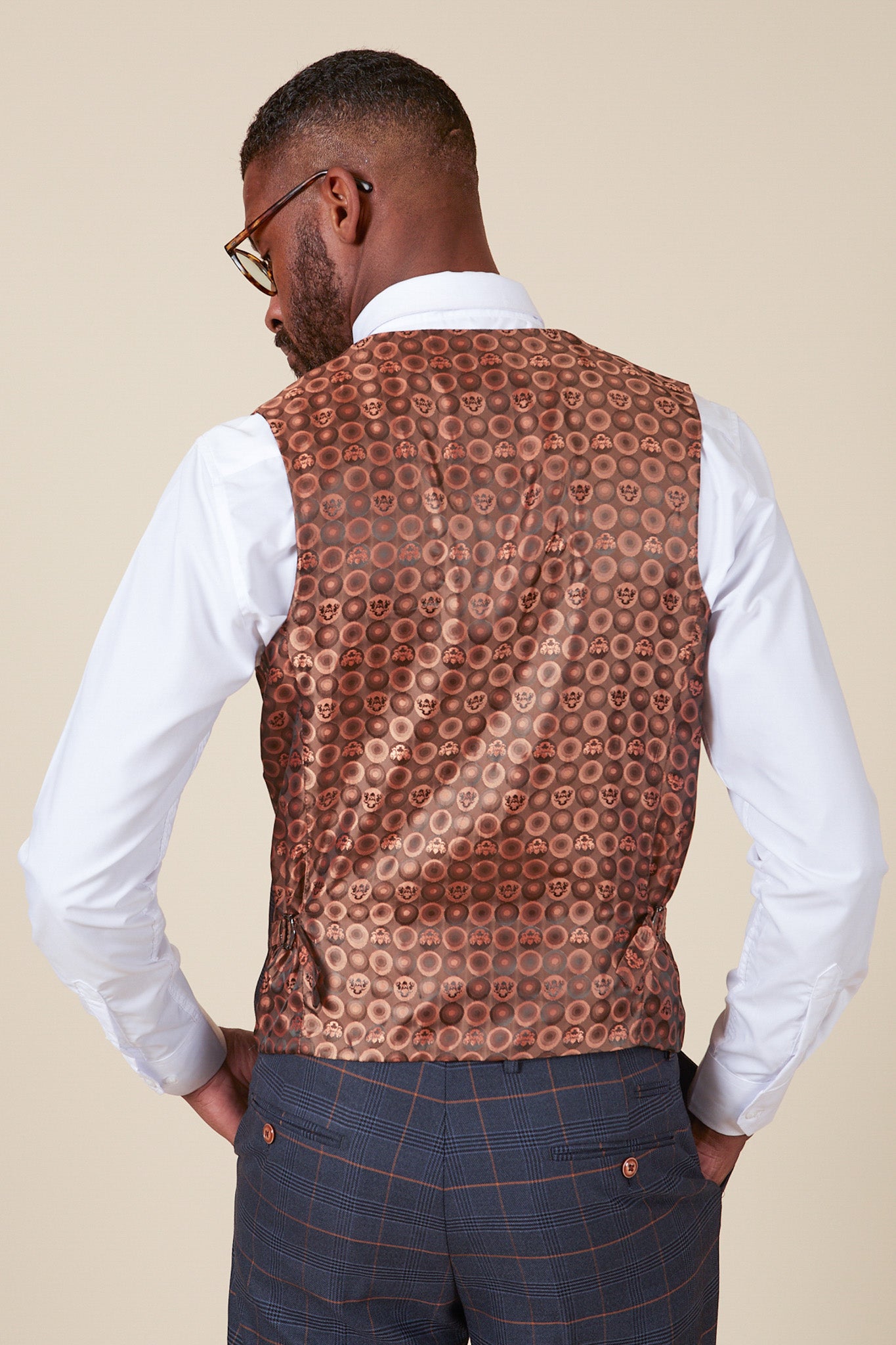 JENSON Men's Marine Navy Check Double Breasted Waistcoat Vest - Formal & Casual Wear for Office, Wedding & Business Events