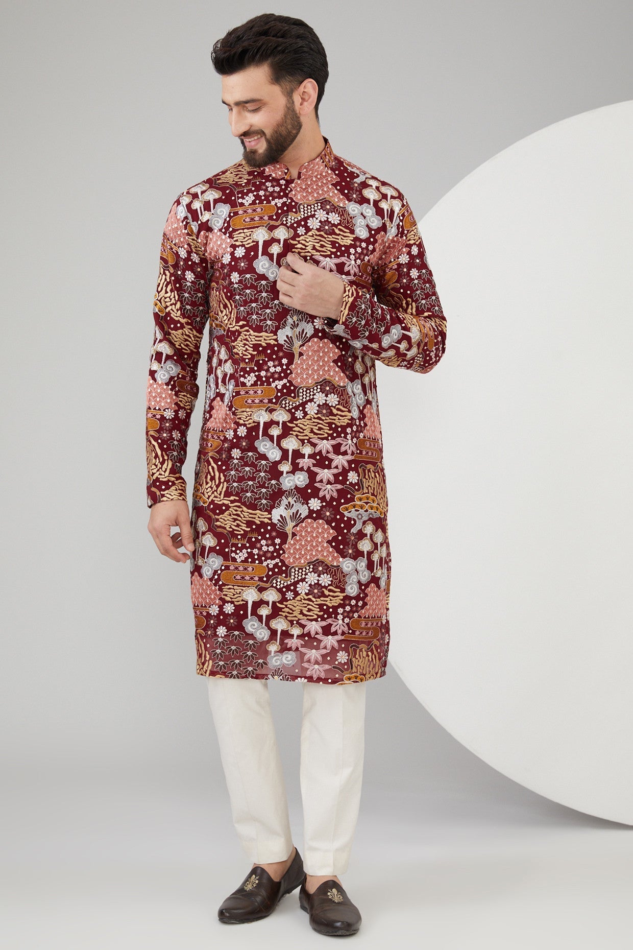 Elegant Maroon Georgette Floral Embroidered Kurti - Stylish Indian Tunic Top for Women - Perfect for Festivals, Weddings & Casual Wear