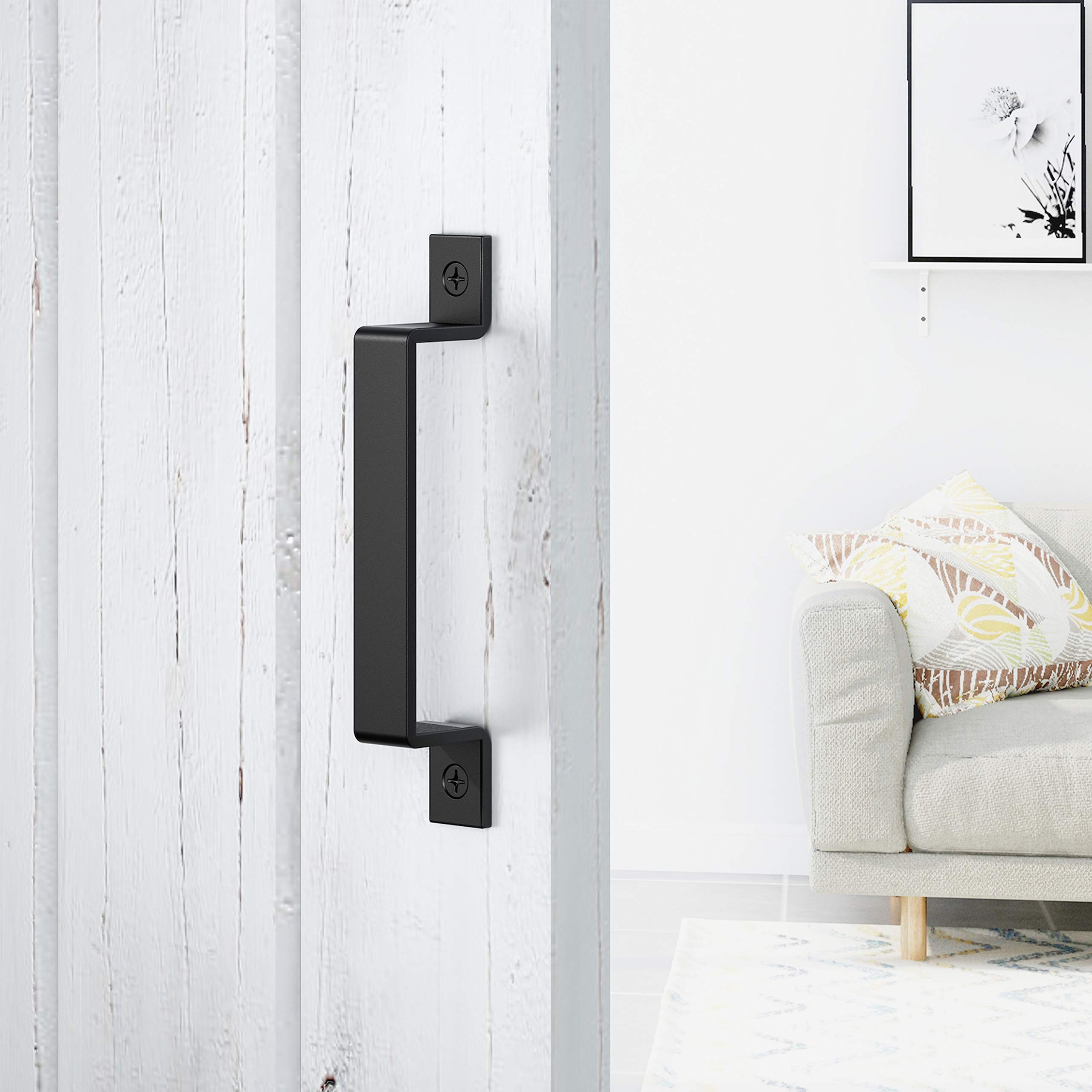 FaithLand 8 Inch Black Barn Door Handle - Heavy Duty Sliding Door Pull for Barn Doors, Gates, Cabinets, Closets, Drawers, Garage & Shed - Perfect for Rustic Farmhouse & Industrial Style Home Decor
