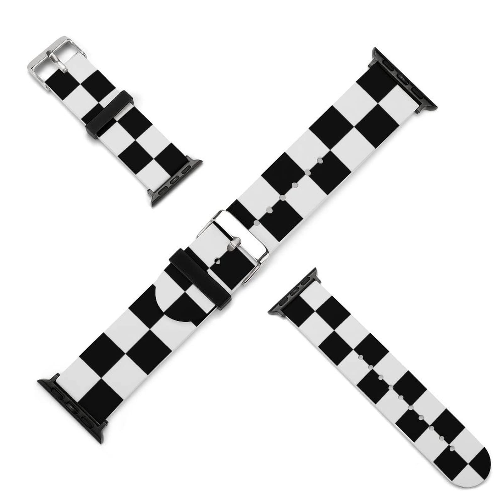 Black & White Checkered Silicone Apple Watch Band - Compatible with iWatch Series 5/4/3/2/1, Sporty Replacement Strap for Men & Women - Perfect for Running, Workouts & Casual Style