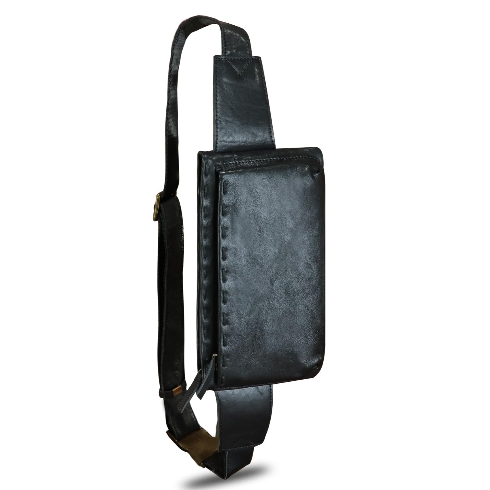 LRTO Genuine Leather Waist Bag for Women & Men - Real Leather Fanny Pack, Sling Bag, Crossbody Bag & Chest Purse - Adjustable Strap, Small Travel Essentials Pouch (Black, LRTO-15006) - Perfect for Gym, Hiking, Running & Everyday Use