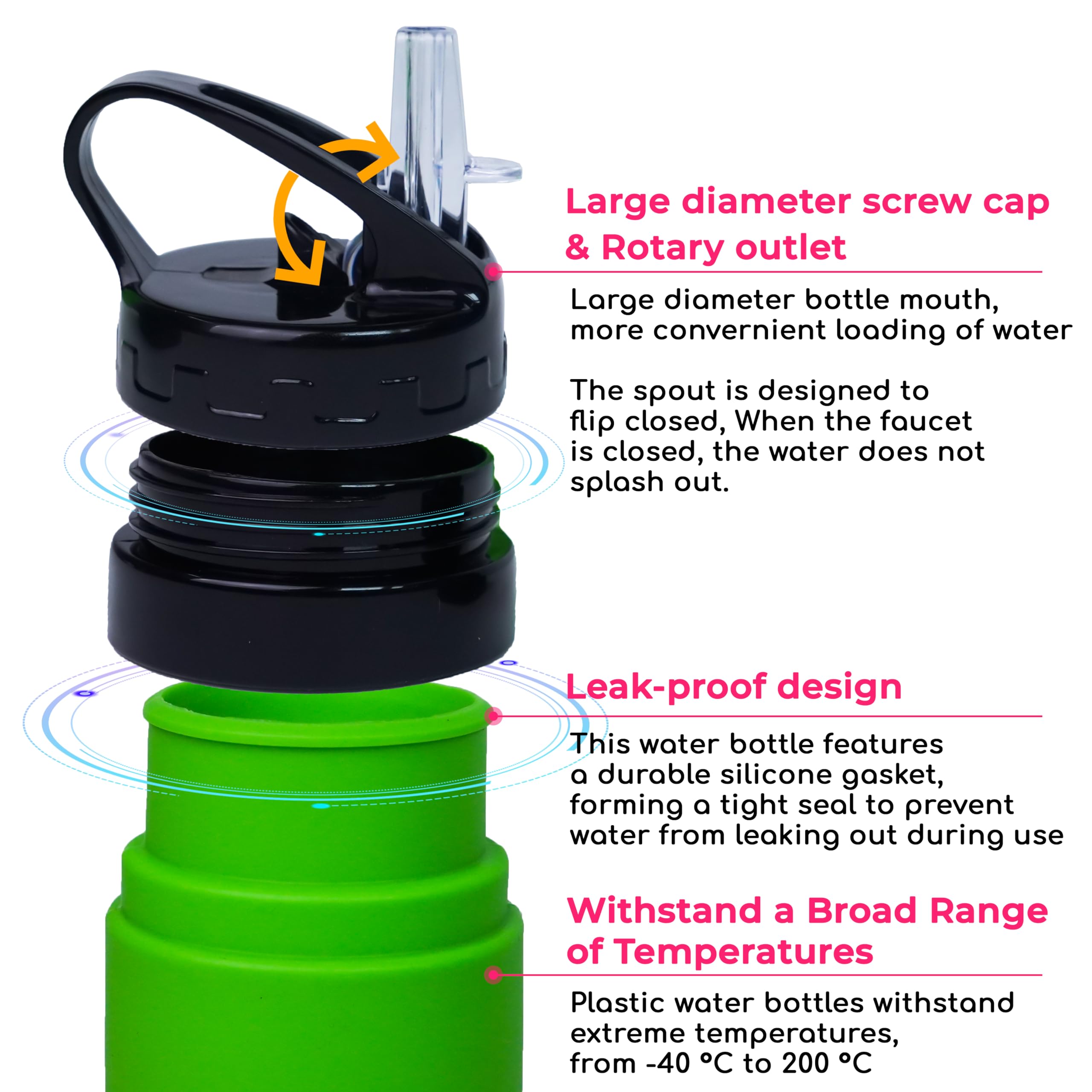 Collapsible Water Bottle 20oz - BPA Free, Leak Proof, Food Grade Silicone - Portable Travel Water Jug for Camping, Hiking, Biking & Sports - Eco Friendly Reusable Bottle (Green) - Perfect for Outdoor Adventures, Gym Workouts & Daily Hydration