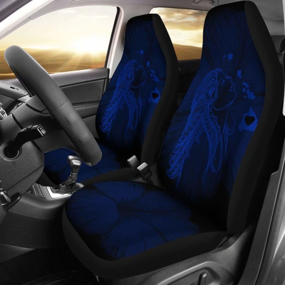 Alohawaii Car Seat Covers - Hawaiian Hula Girl & Hibiscus Map Design in Blue (232125) | Premium Protection for Your Vehicle Seats | Perfect for Beach Trips, Summer Drives & Tropical-Themed Car Decor