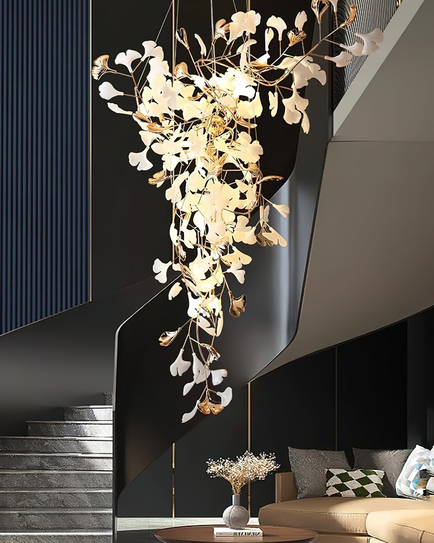 Elegant Ginkgo Leaf Tip Crystal Chandelier - Modern Gold Ceiling Light Fixture for Dining Room, Living Room & Bedroom Decor