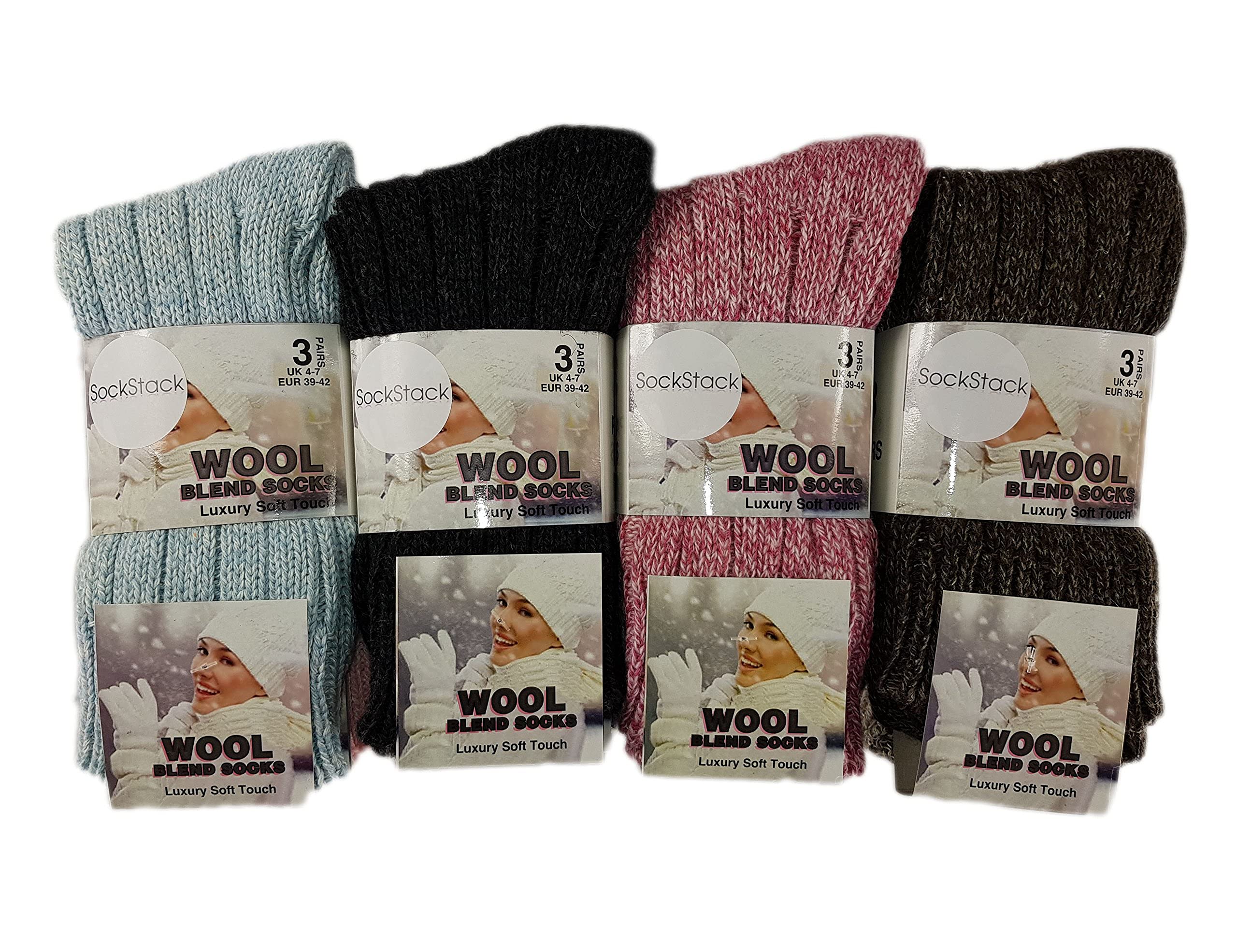 6 Pairs Women's Chunky Wool Socks - Thick Heavy Duty Boot Socks for Work & Winter (UK Size 4-7) - Warm Thermal Socks for Hiking, Outdoor Activities & Cold Weather