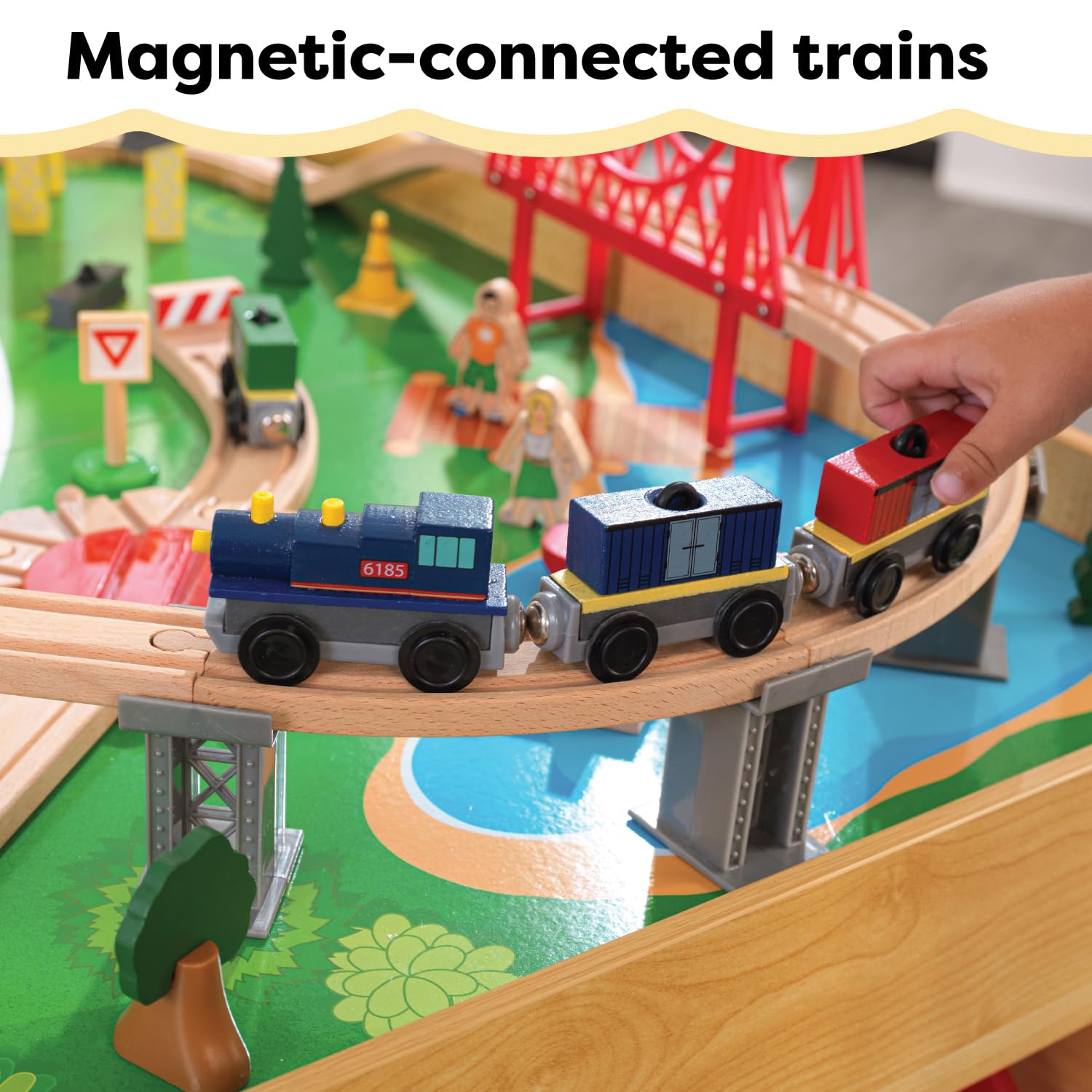 KidKraft 17850 Waterfall Mountain Wooden Train Set & Table - 120 Piece Toy Train Track with Storage Bins | Perfect for Kids Playroom, Preschool Learning & Creative Playtime