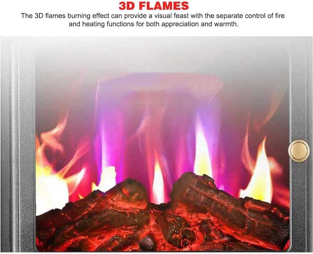 Electric Fireplace Heater with Wood Burning LED Flame - Freestanding, Recessed & Wall Mounted - Remote Control - Perfect for Living Room, Bedroom & Office Warmth