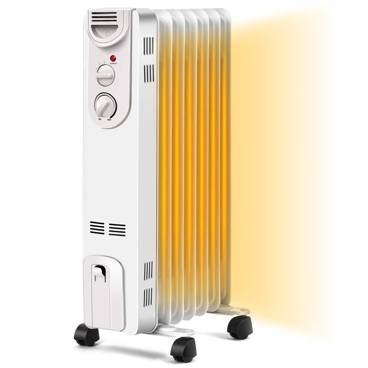 COSTWAY 1500W Oil Filled Radiator Heater - Portable Electric Space Heater with 3 Heat Settings, Adjustable Thermostat, Overheat & Tip-Over Protection - Ideal for Living Room, Bedroom, Office & Indoor Winter Heating