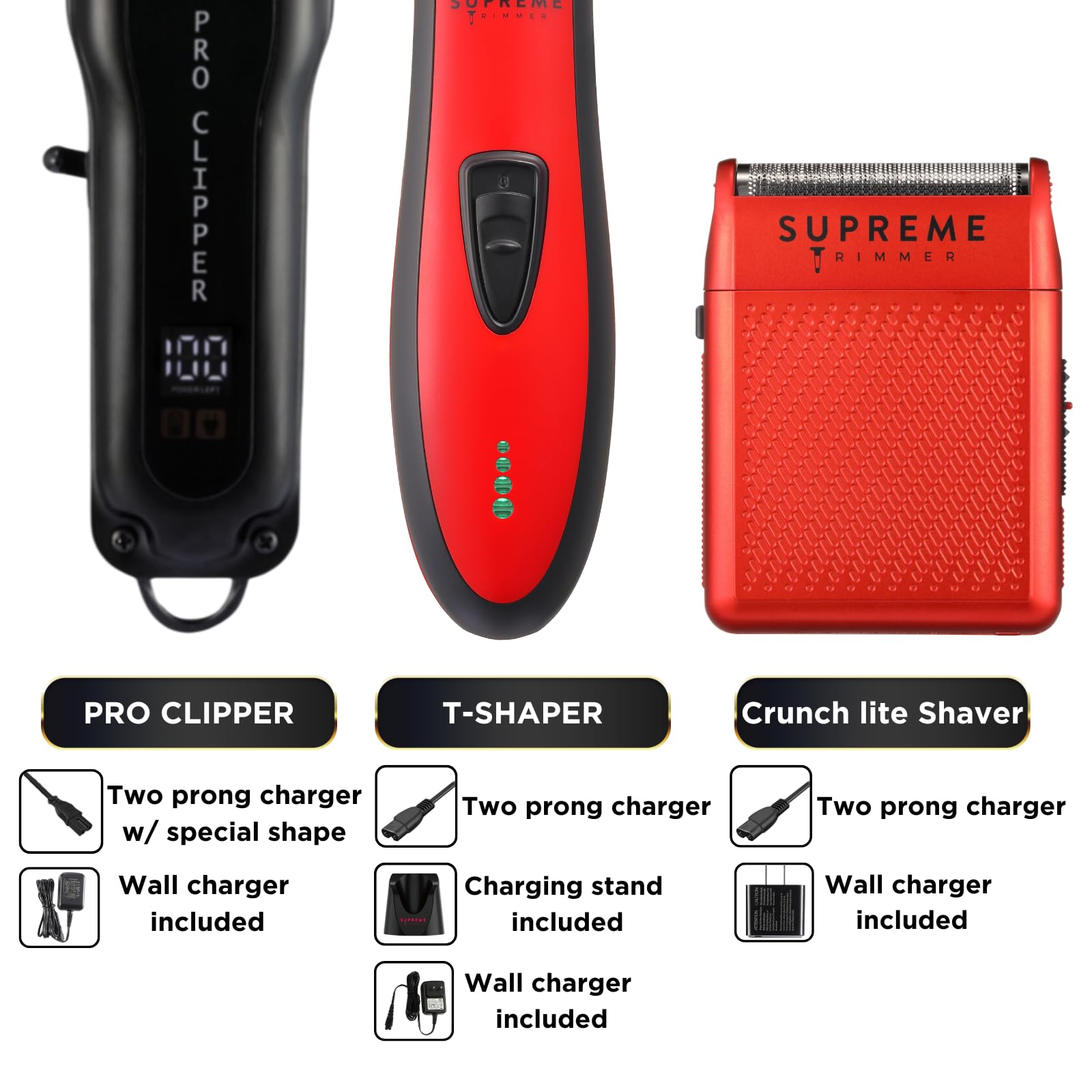 Supreme Trimmer 3-in-1 Professional Barber Kit | Pro Hair Clipper, DLC T-Shaper Trimmer & Solo Foil Shaver | Men's Beard & Hair Grooming Set (Red) | Perfect for Home Use, Barbershops & Travel