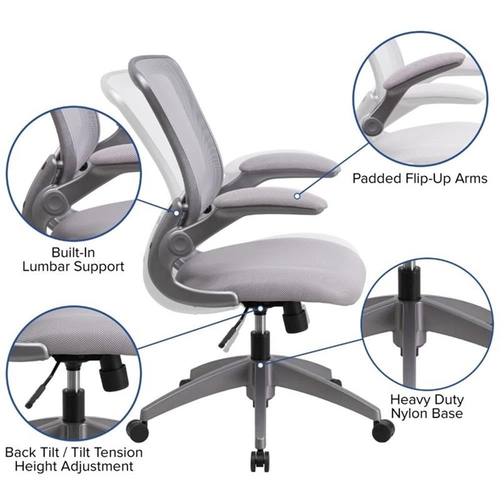 UrbanPro Contemporary Mesh Swivel Office Chair - Ergonomic Gray Desk Chair with Adjustable Height & Lumbar Support - Perfect for Home Office, Gaming & Workspace