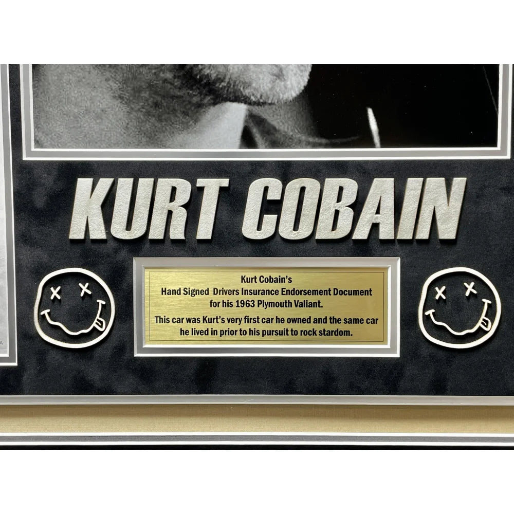 Authentic Kurt Cobain Hand Signed Car Insurance Policy Letter - Framed with JSA COA - Rare Nirvana Memorabilia for Collectors & Music Fans - Perfect for Display in Home, Office, or Music Room Decor