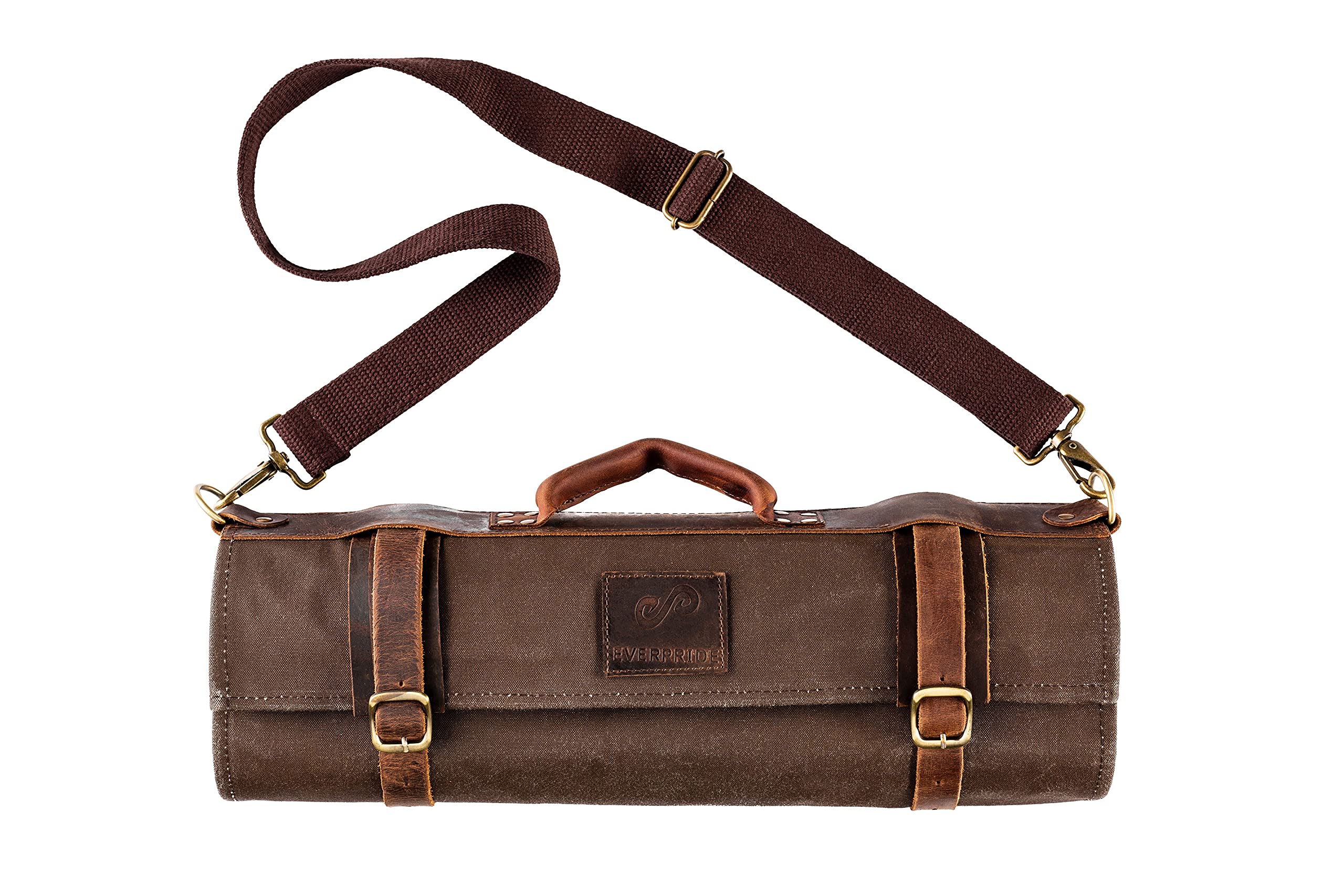 EVERPRIDE Professional Chef Knife Roll Bag with Knife Guard Set - 10-Piece Canvas & Leather Knife Storage for Chefs - Felt-Lined BPA-Free Sheaths (Knives Not Included) - Perfect for Culinary School, Restaurant Kitchens & Home Cooking