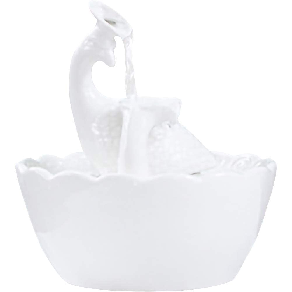 Pearlead 1.5L Automatic Ceramic Pet Water Fountain - Quiet Electric Cat & Dog Water Dispenser with Pump (White Peacock Design) - Ideal for Home, Office, and Multi-Pet Households