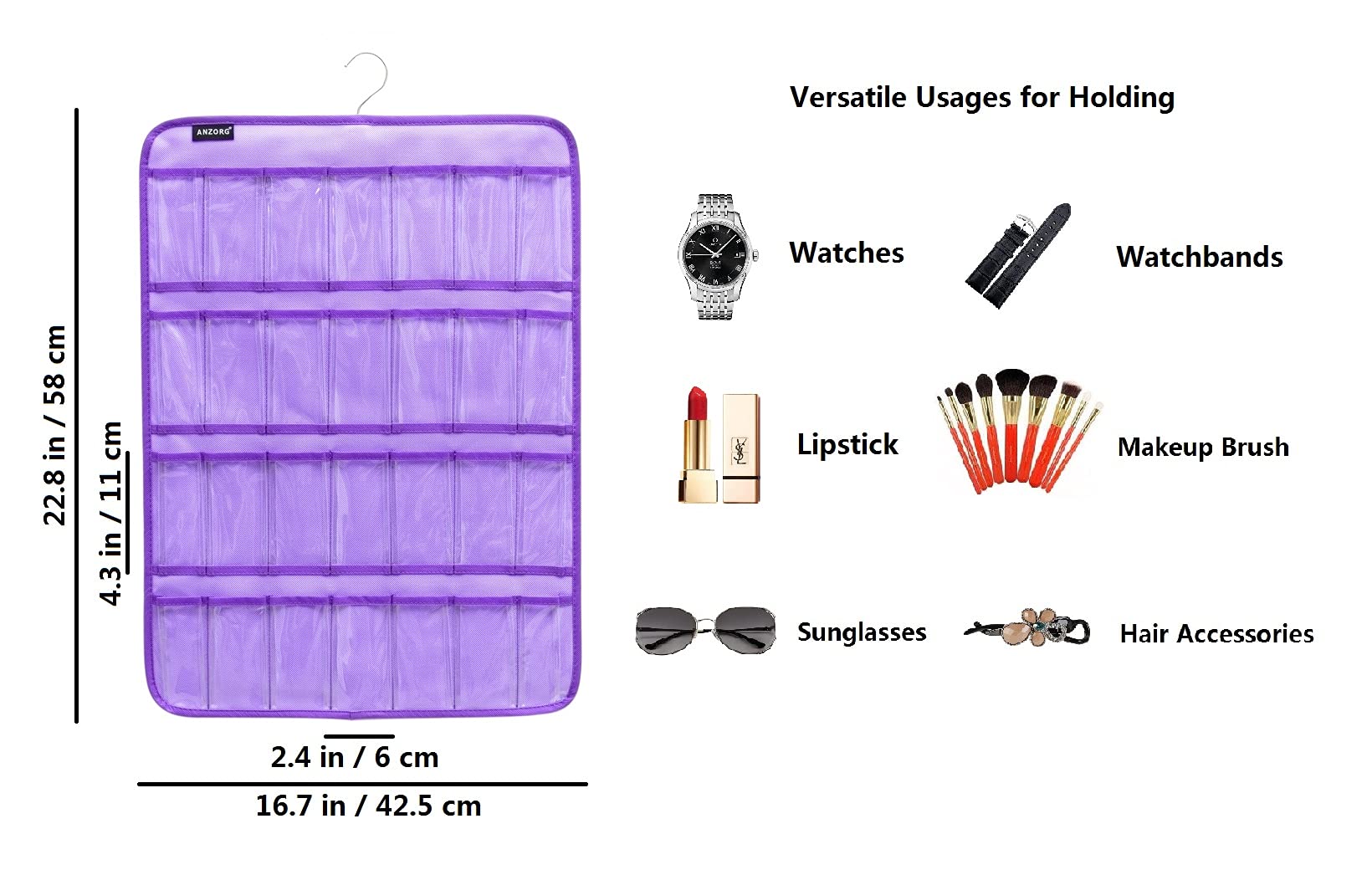 Premium Hanging Watch Band Organizer with 28 Clear Pockets - Purple Watch Straps Storage Display Case for Men & Women | Perfect for Watch Collections, Travel, and Retail Store Display