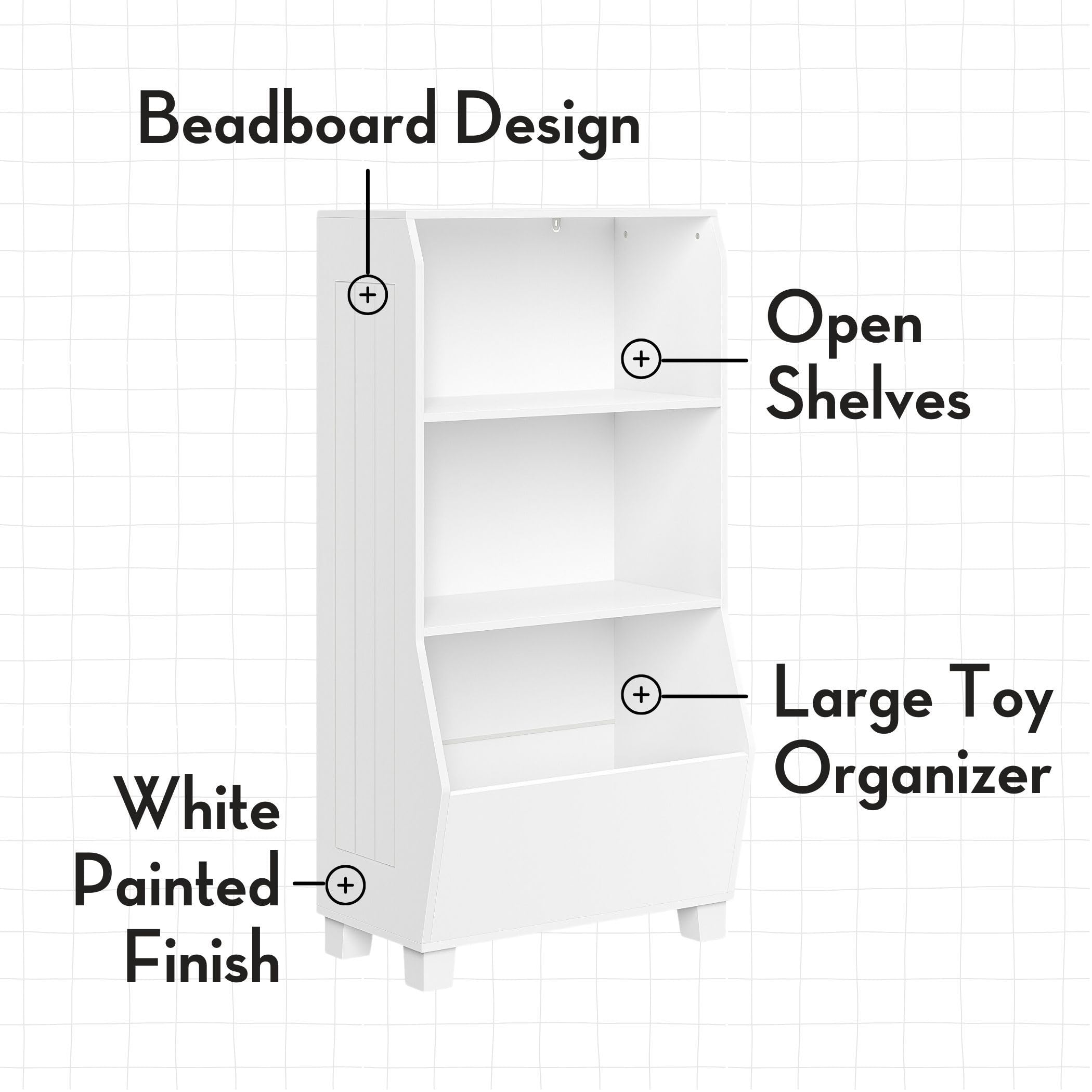 RiverRidge Kids Bookshelf with 2 Open Shelves & 2 Blue Fabric Bins - Multifunctional Toy Storage Organizer & Book Shelf for Nursery, Playroom, Bedroom - Perfect for Storing Toys, Books, and Vegetables