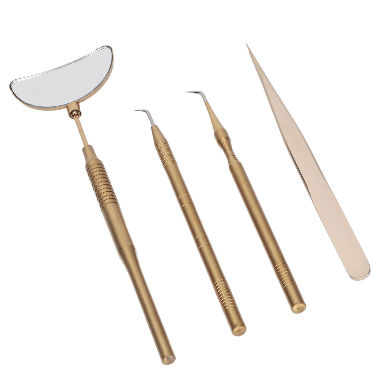 4-Piece Professional Eyelash Extension Tweezers Set - Stainless Steel, Non-Slip Rotating Mirror Handle - Perfect for Lash Artists & DIY Makeup - Gold (Great for Salon, Home Use & Professional Nail Art)