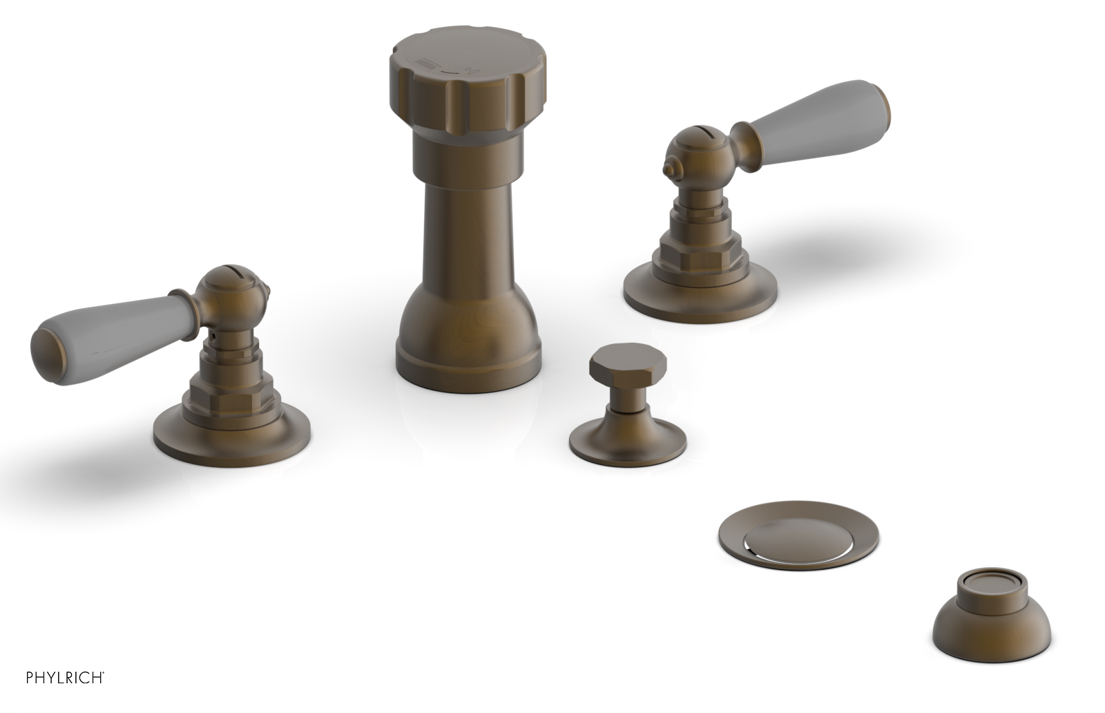 Jamestown Four Hole Bidet Faucet Set with Lever Handles & Grey Accents - 165 61 - Perfect for Modern Bathroom Upgrades & Spa-Like Experience
