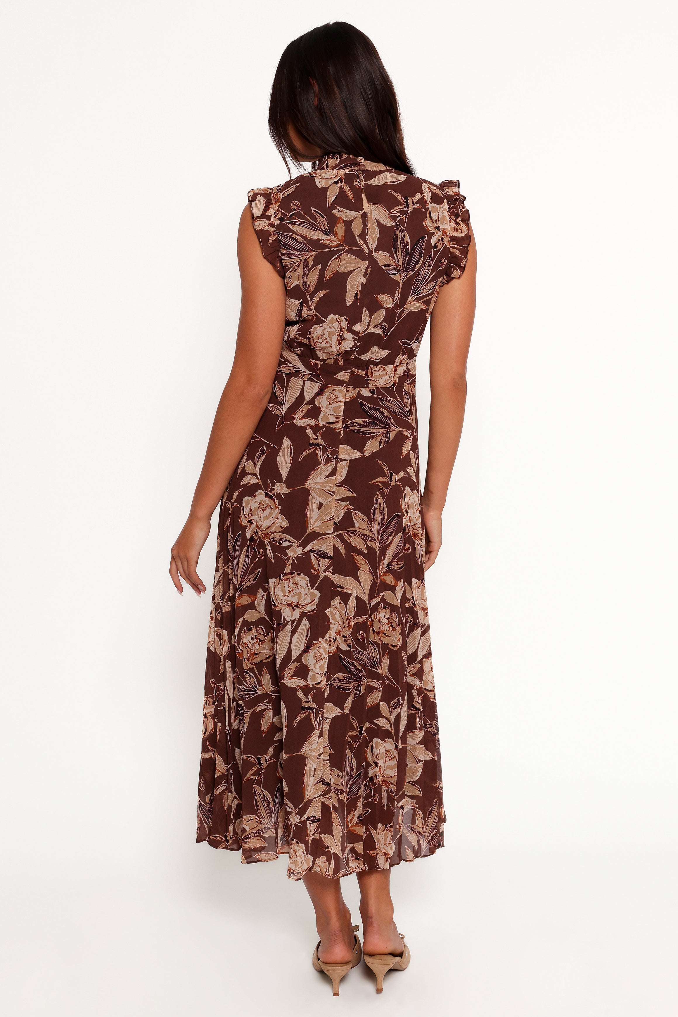 Delphine Maxi Dress - Brown Floral Print Long Boho Dress for Women | Beach Wedding, Vacation & Summer Outfit