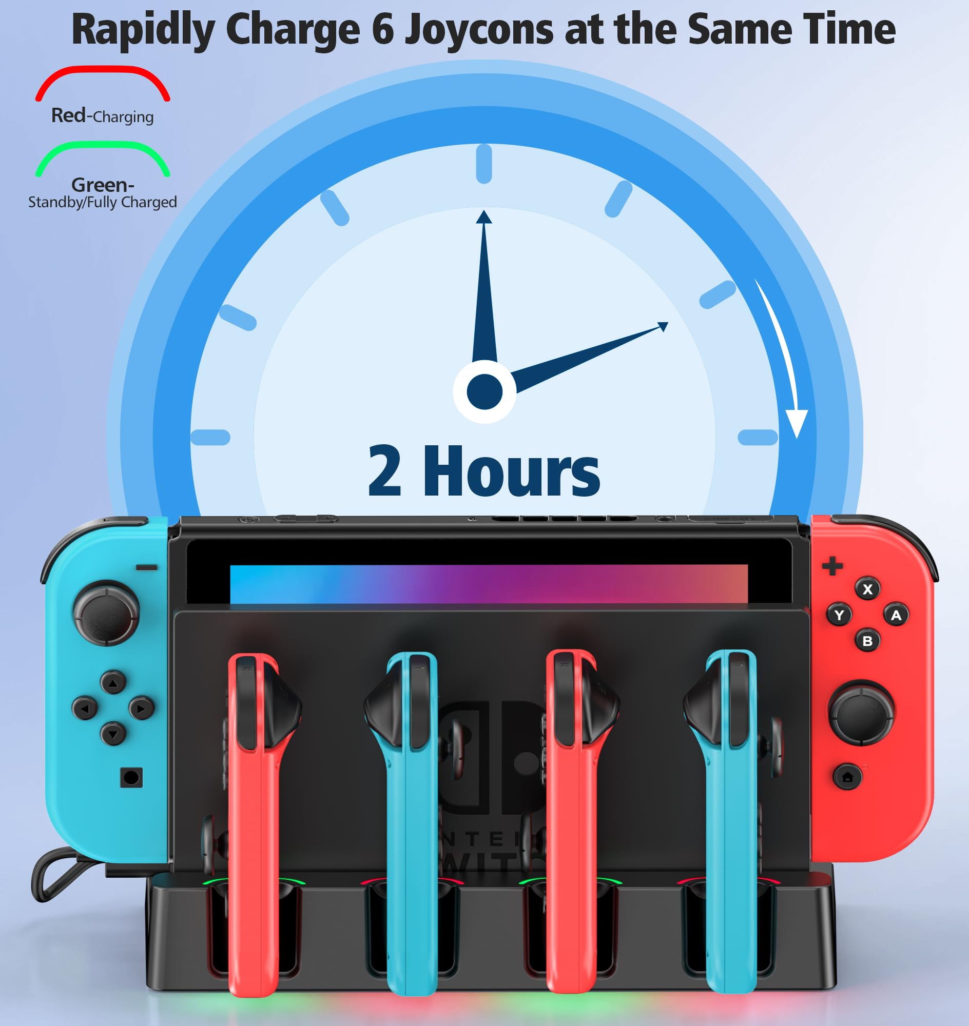 Nintendo Switch & Switch OLED Charging Dock Station with Cable - Joycon Controller Charger for Nintendo Switch - Perfect Gaming Accessories for Home & Travel Use