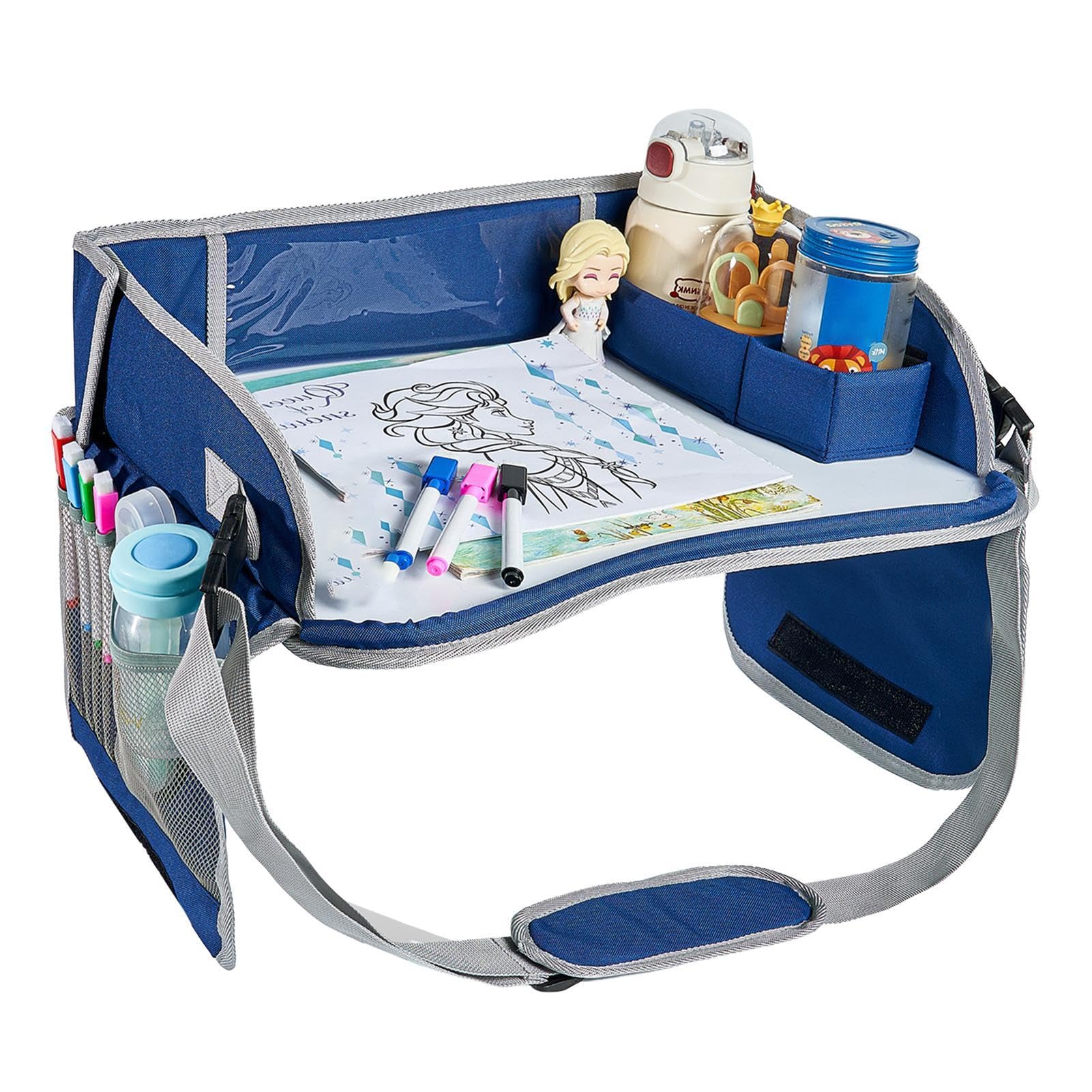 Portable Toddler Car Seat Tray with Snack Holder - Stroller & Travel Activity Tray for Kids - Non-Slip Lap Tray for Road Trips, Airplane & Car Rides - Perfect for Snacks, Toys & Coloring Books During Travel