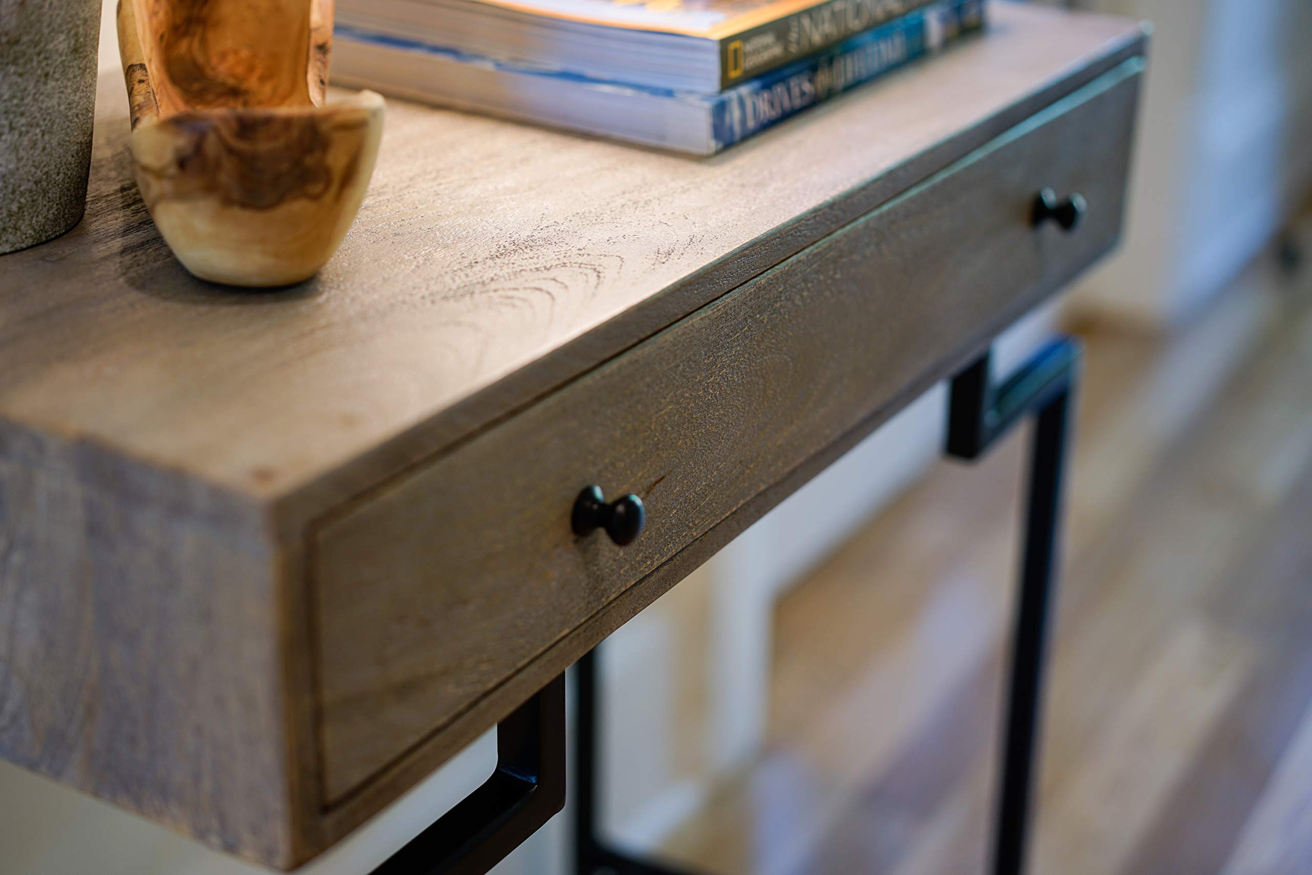 Posh Pollen Cambridge Writing Desk - Modern Grey Office Furniture & Console Table for Home Office, Study, or Living Room Workspace