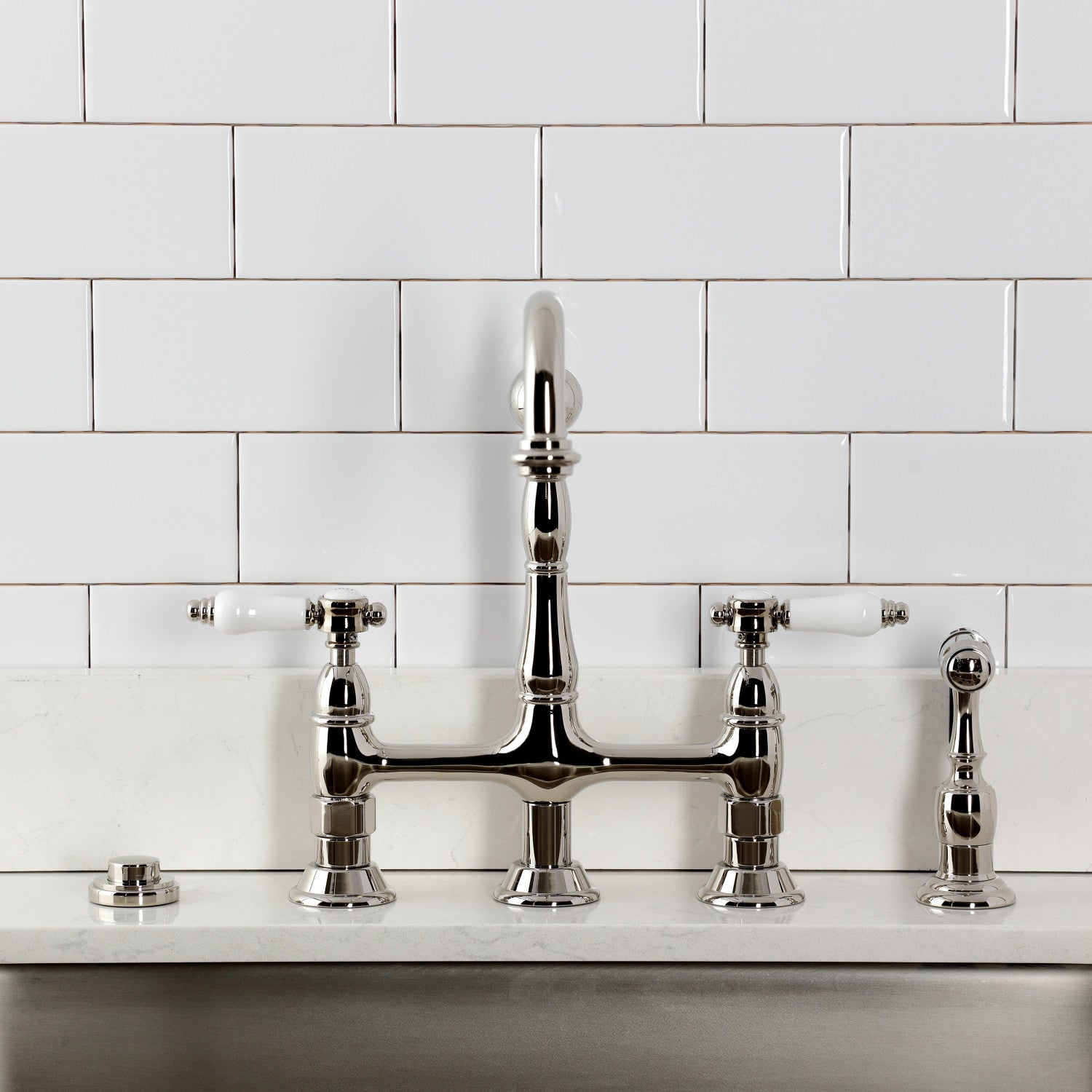Bel Air KS1276BPLBS Bridge Kitchen Faucet with Brass Side Sprayer, Polished Nickel Finish - Perfect for Modern Farmhouse & Commercial Style Kitchens