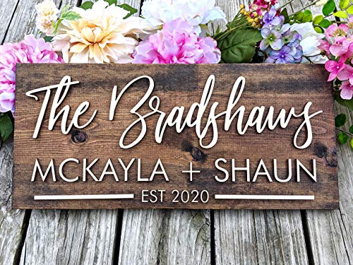 Personalized 3D Wedding Gift Sign - Custom Family Name & Established Year - Rustic Pallet Wood Sign for Weddings, Bridal Showers & Anniversaries - Laser Engraved 10x20 with Full Names - Perfect for Home Decor & Romantic Gift Giving