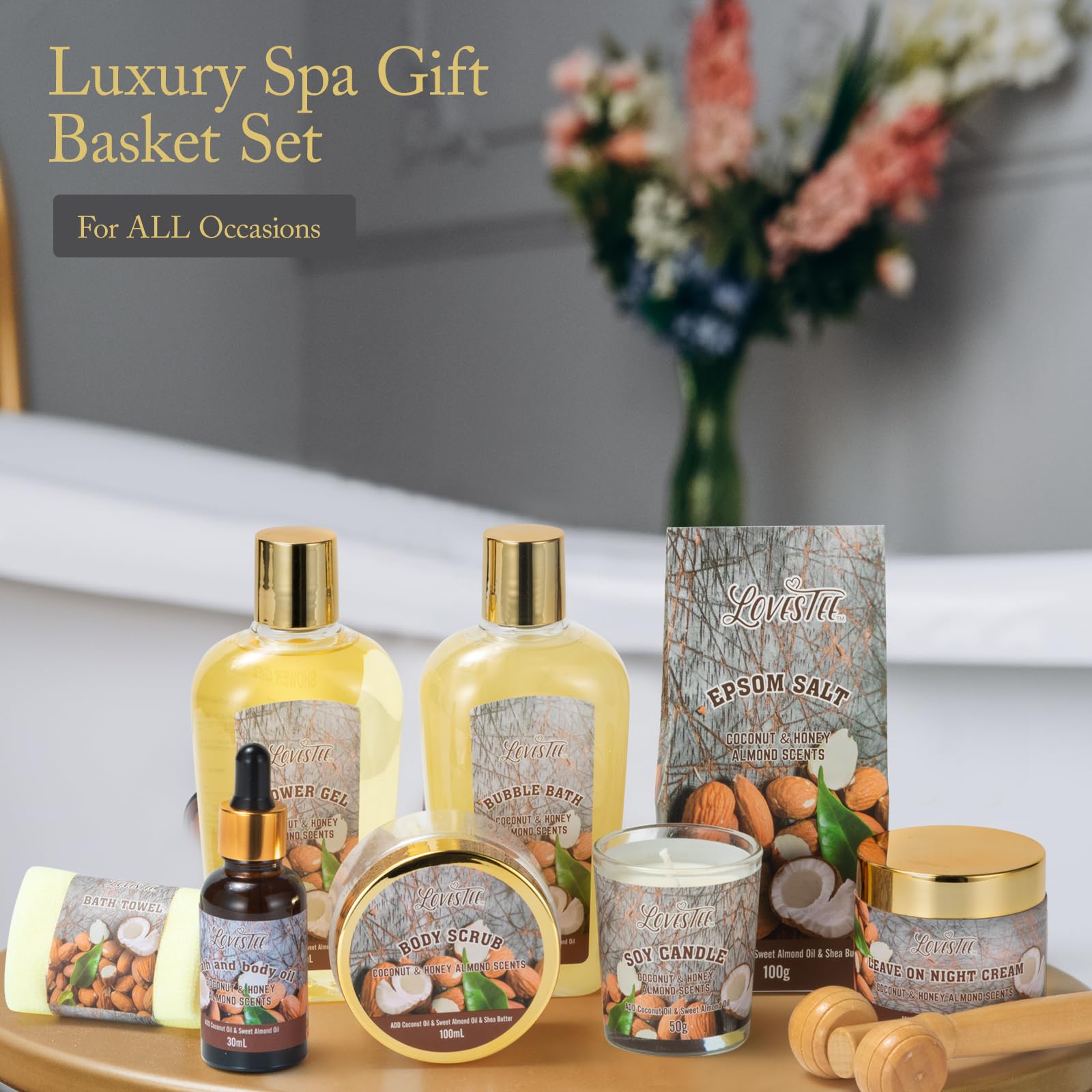 10-Piece Luxury Spa Gift Set for Women - Relaxing Bath & Body Kit with Epsom Salt, Body Oil, Scrub, Candle & Wood Massage Tool | Perfect Mother's Day Gift, Birthday Present & Self-Care Treat | At-Home Spa Day, Stress Relief & Pampering Experience