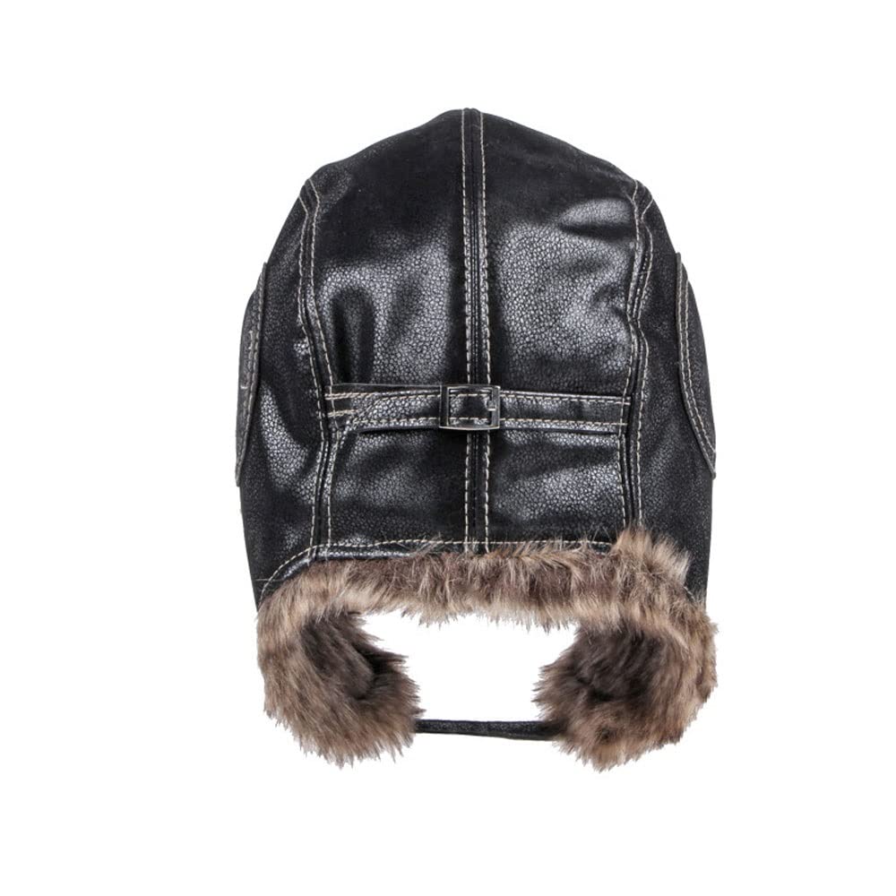 Men's Leather Pilot Hat with Faux Fur Earflaps - Warm Winter Hunting Cap for Outdoor Activities (Brown, 55-60cm) - Perfect for Skiing, Snowboarding & Cold Weather Adventures