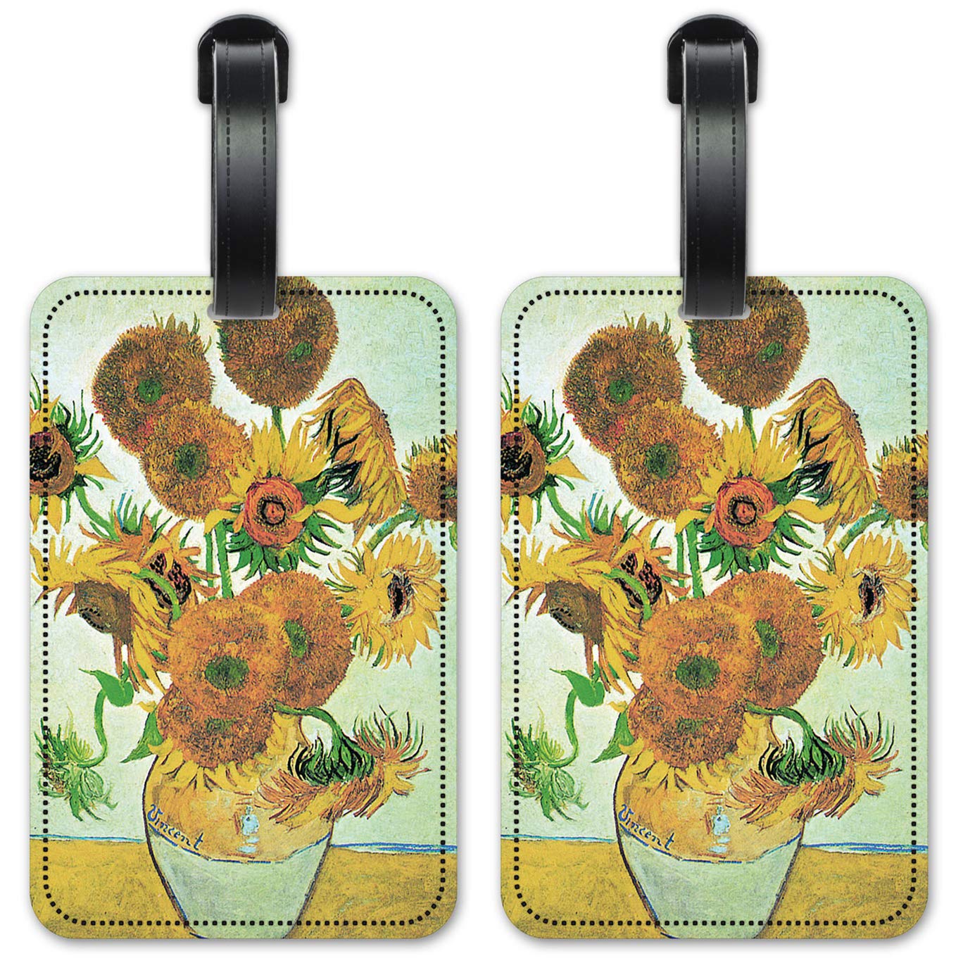 Van Gogh Sunflowers Luggage ID Tags - Set of 2 Suitcase Identification Cards for Travel & Vacation - Perfect for Airports, Cruise Ships & Business Trips